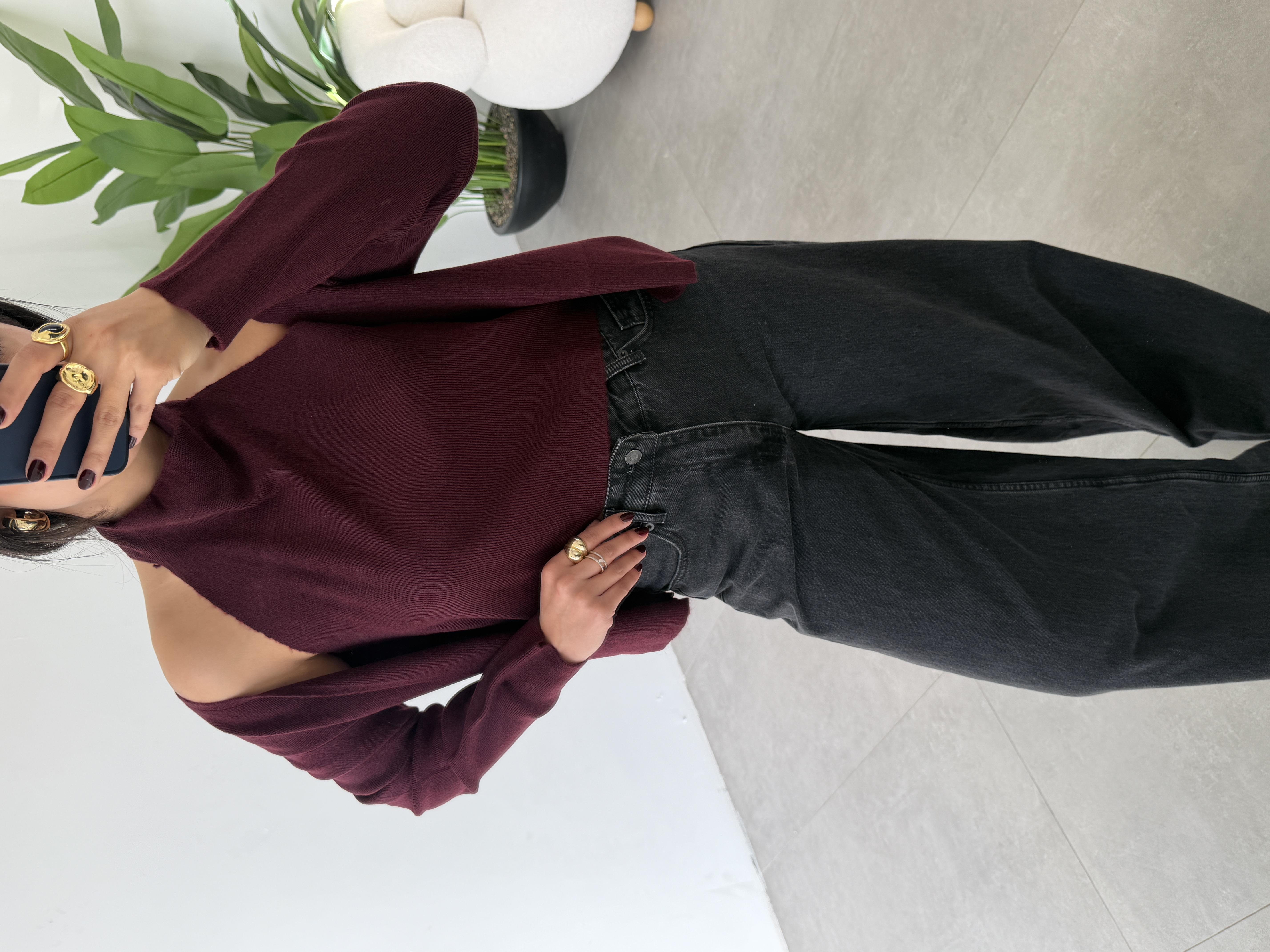Bordo İçinden Body Detaylı Hırka