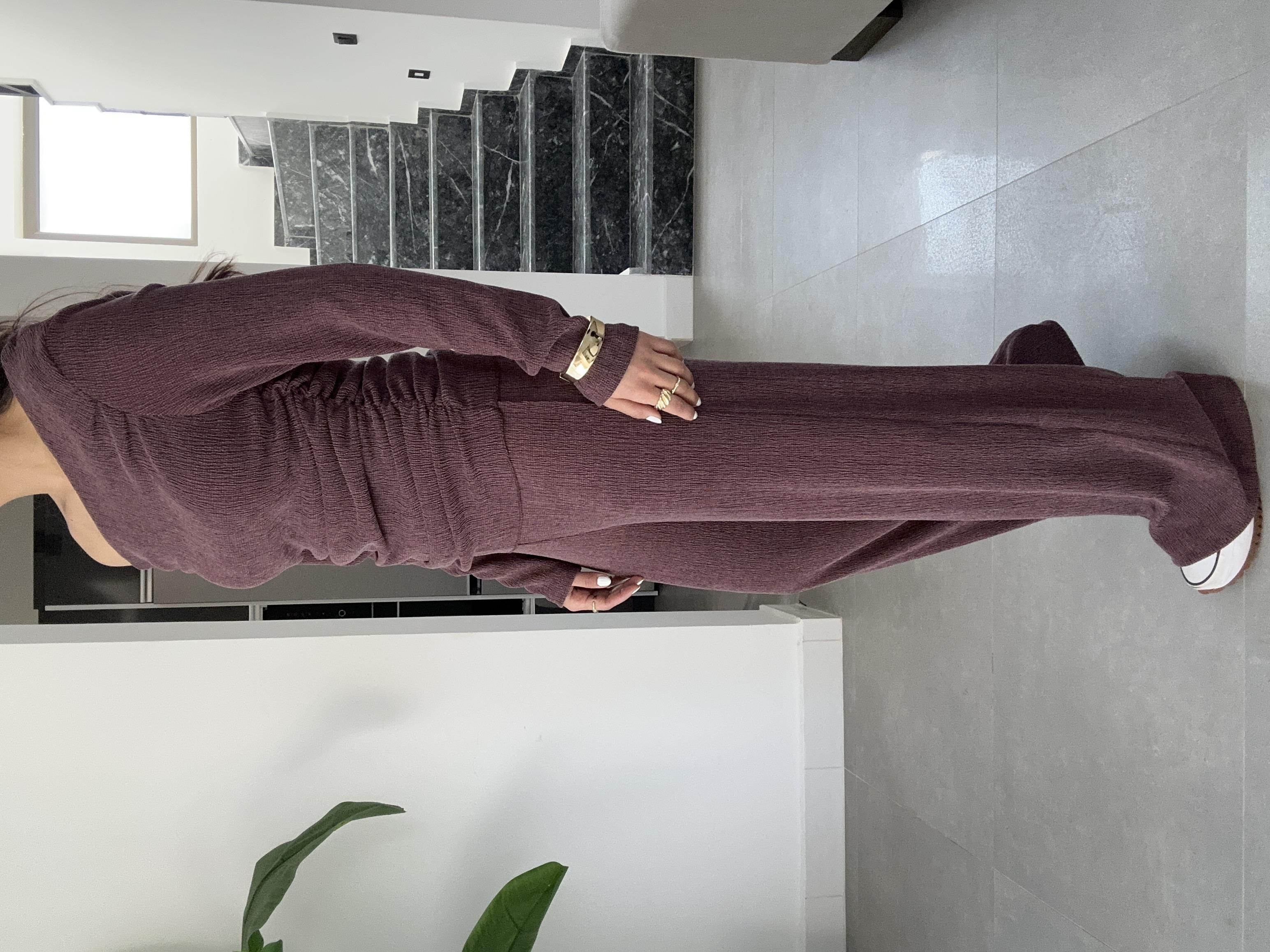 Bordo Krınkil Kumaş Yandan Büzgülü Takım