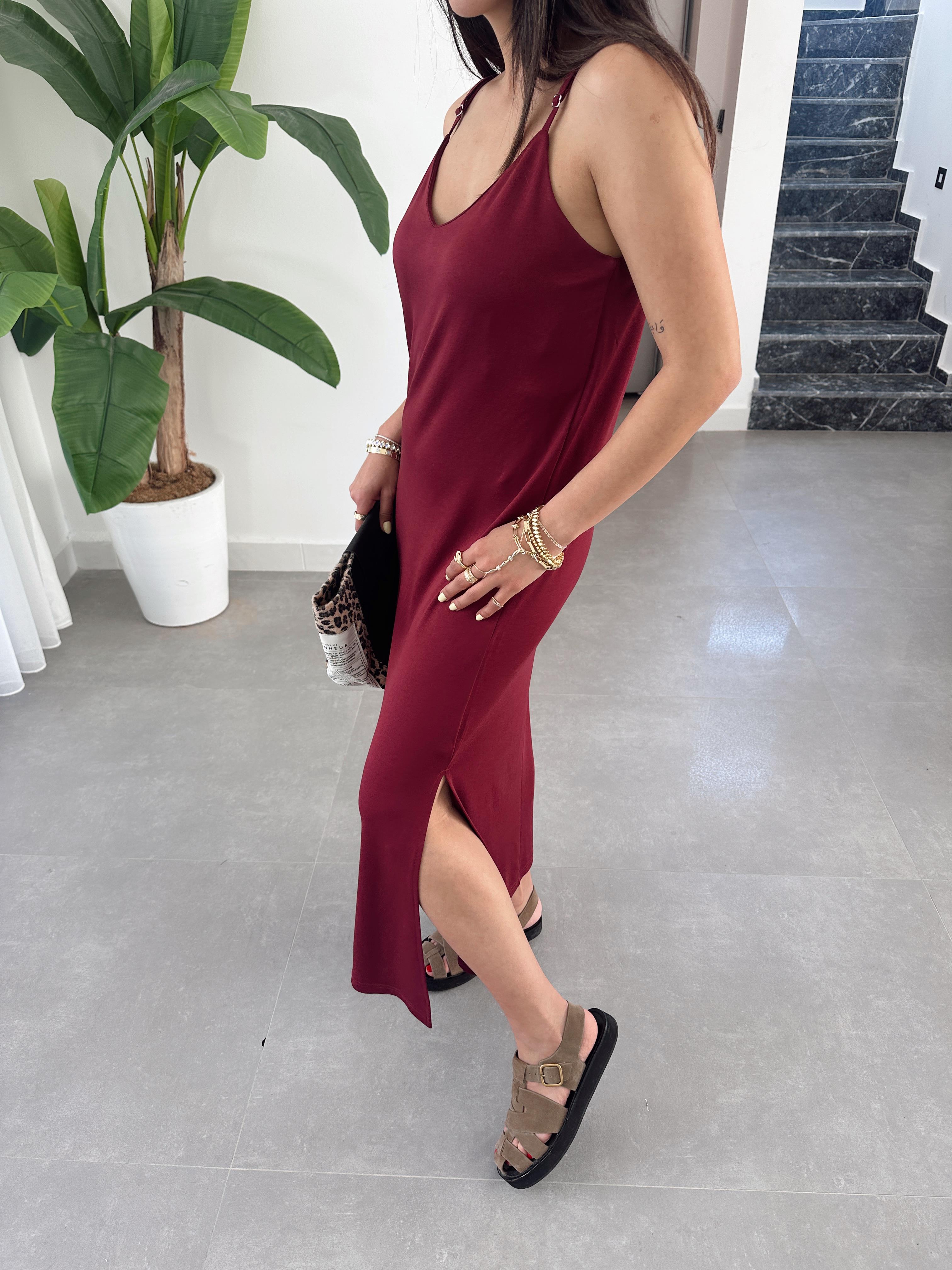 Bordo Modal Kumaş Lastik Askılı Elbise