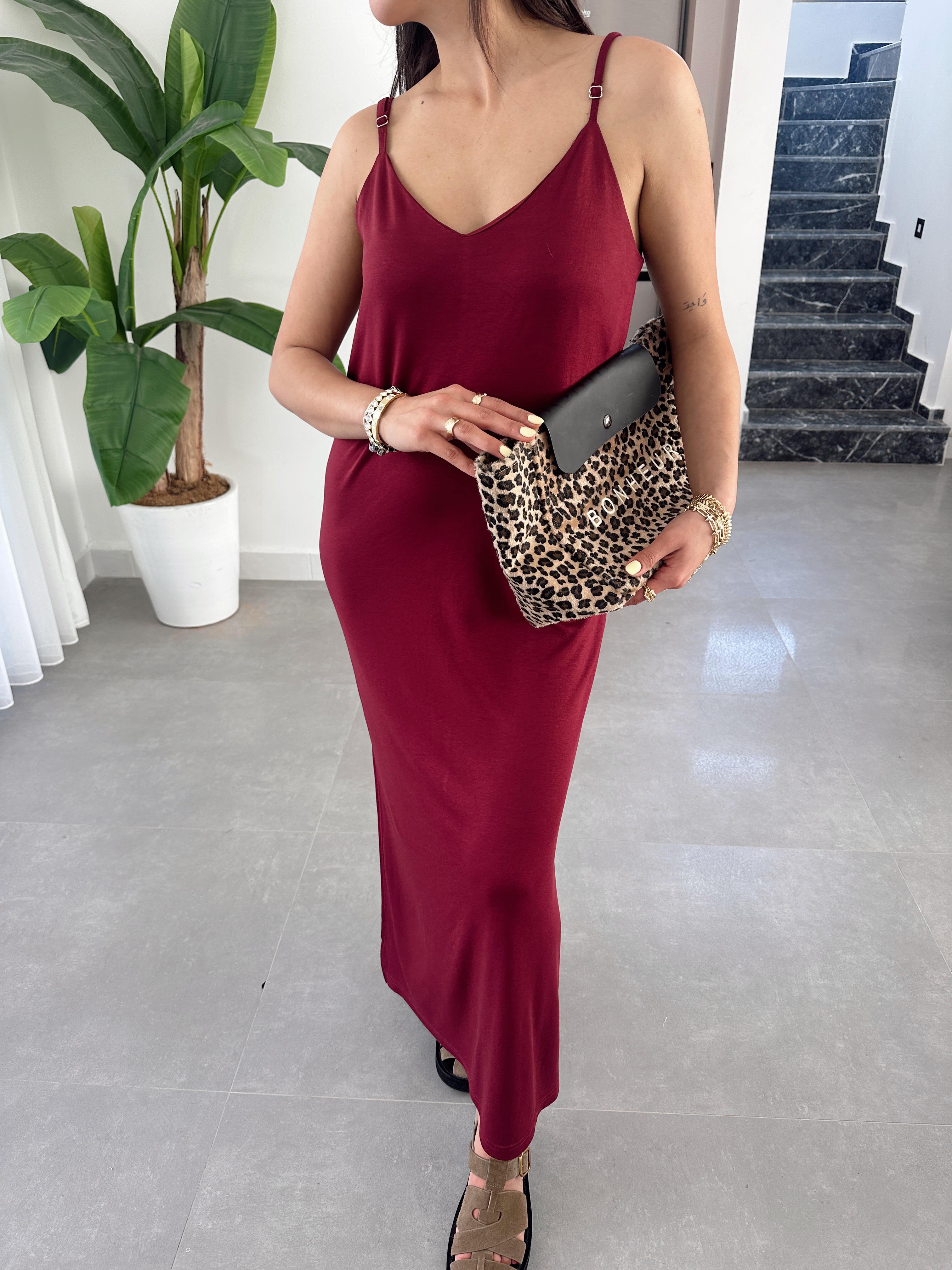 Bordo Modal Kumaş Lastik Askılı Elbise