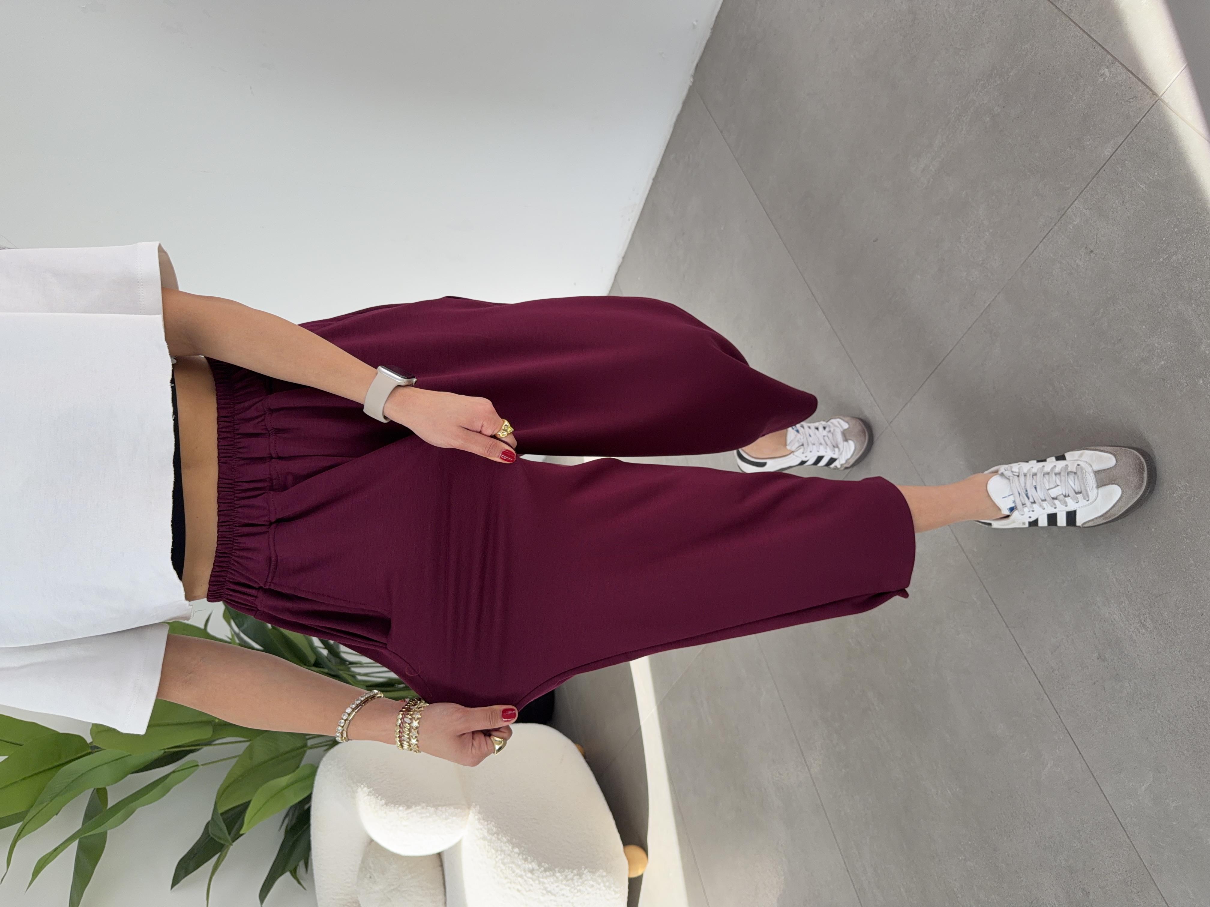 Bordo Modal Kumaş Paça Tutturmalı Pantolon