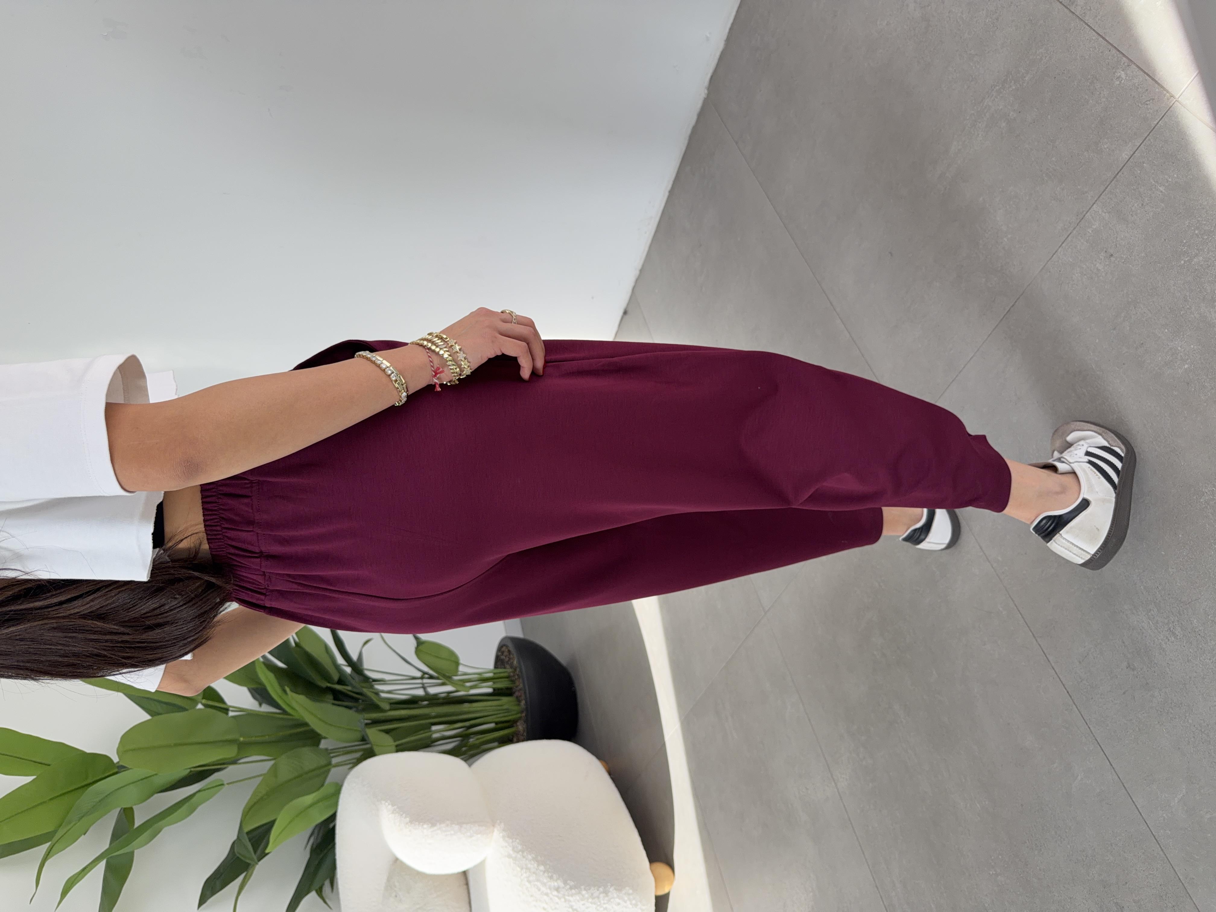 Bordo Modal Kumaş Paça Tutturmalı Pantolon