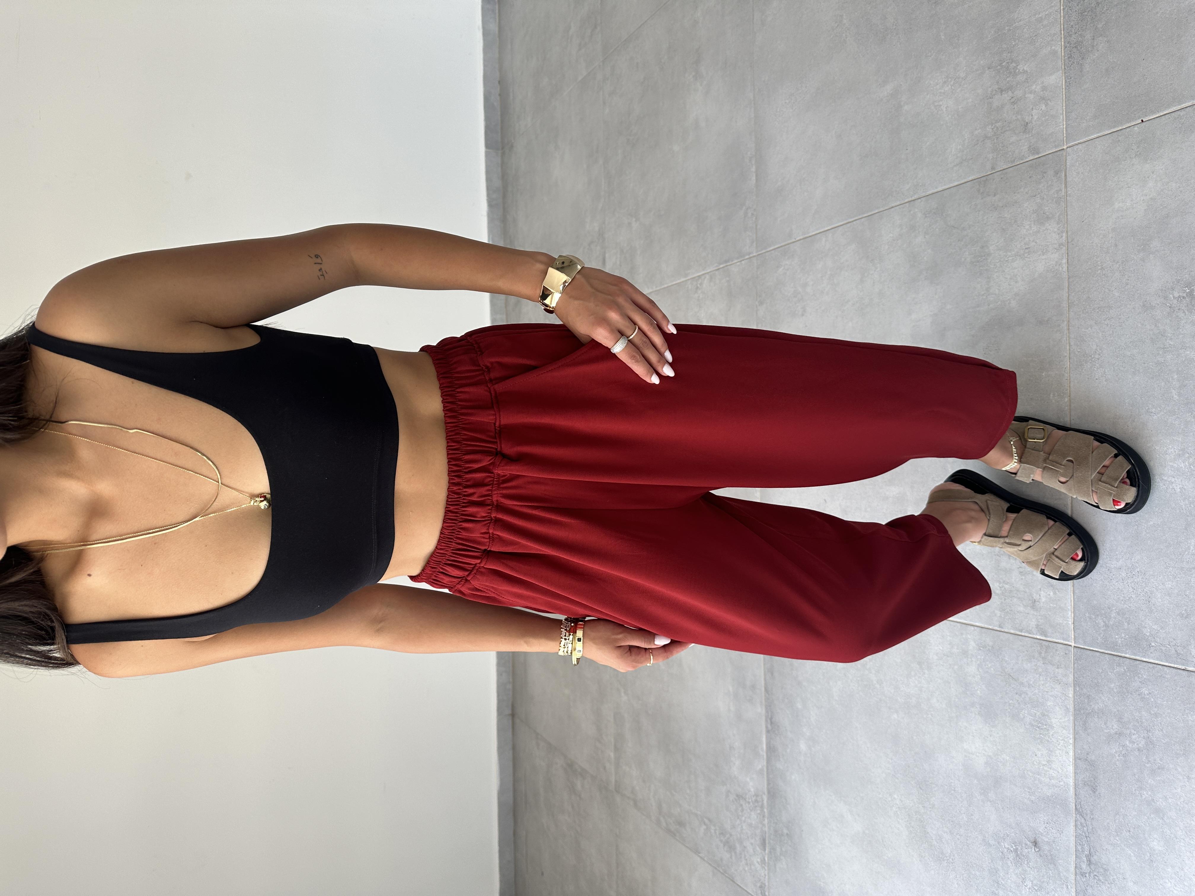 Bordo Modal Paça Tutturmalı Pantolon