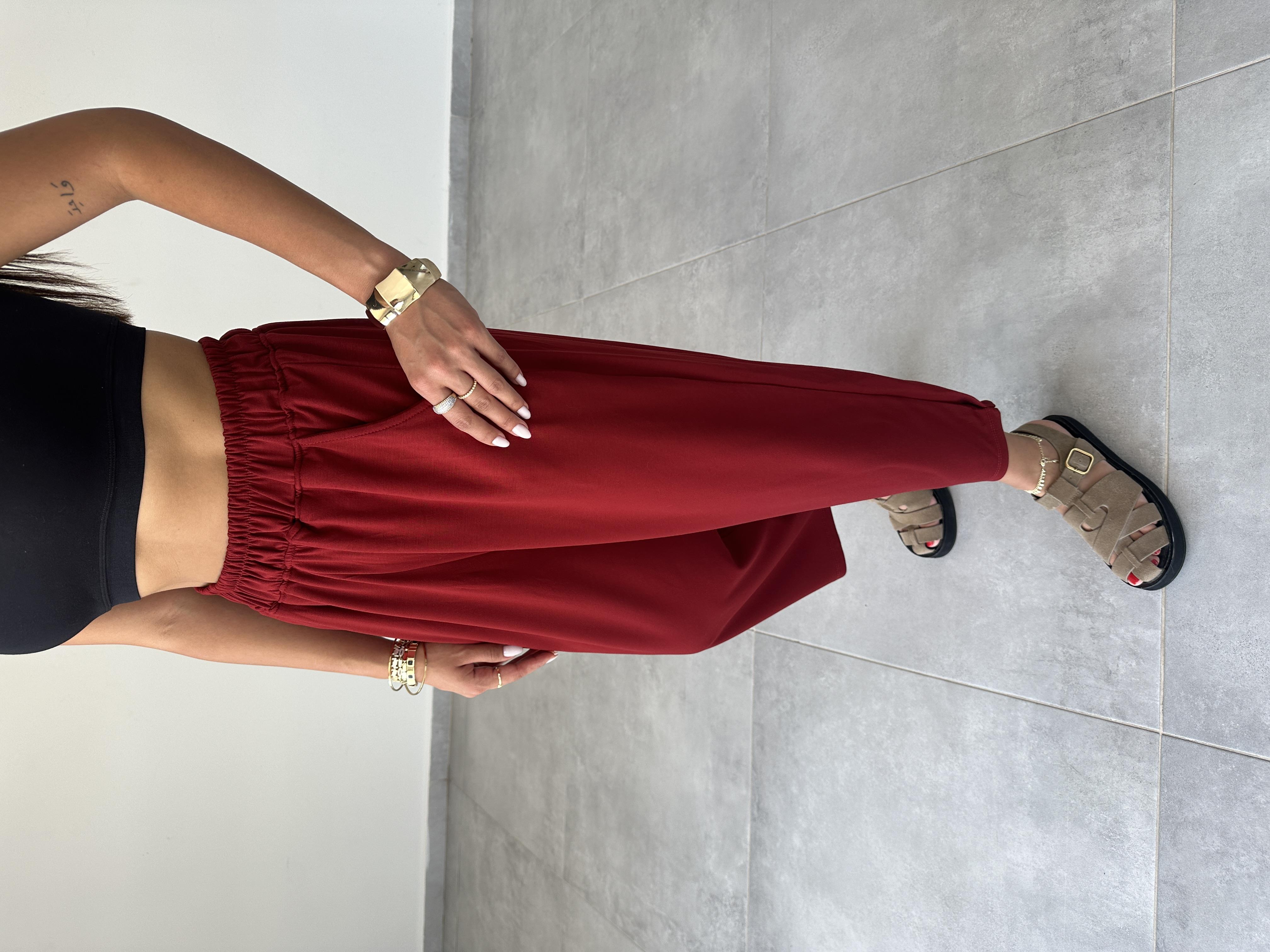 Bordo Modal Paça Tutturmalı Pantolon