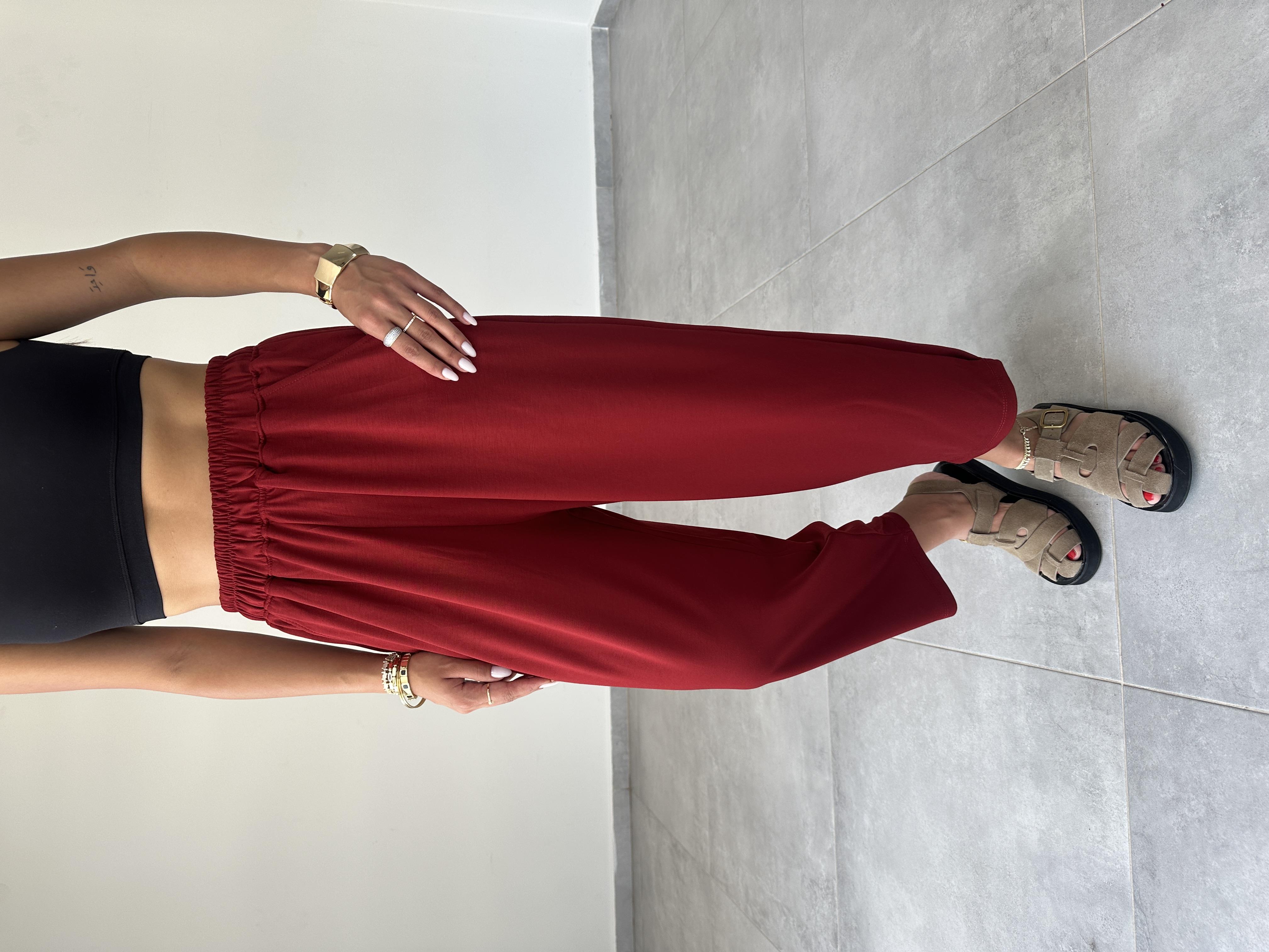 Bordo Modal Paça Tutturmalı Pantolon