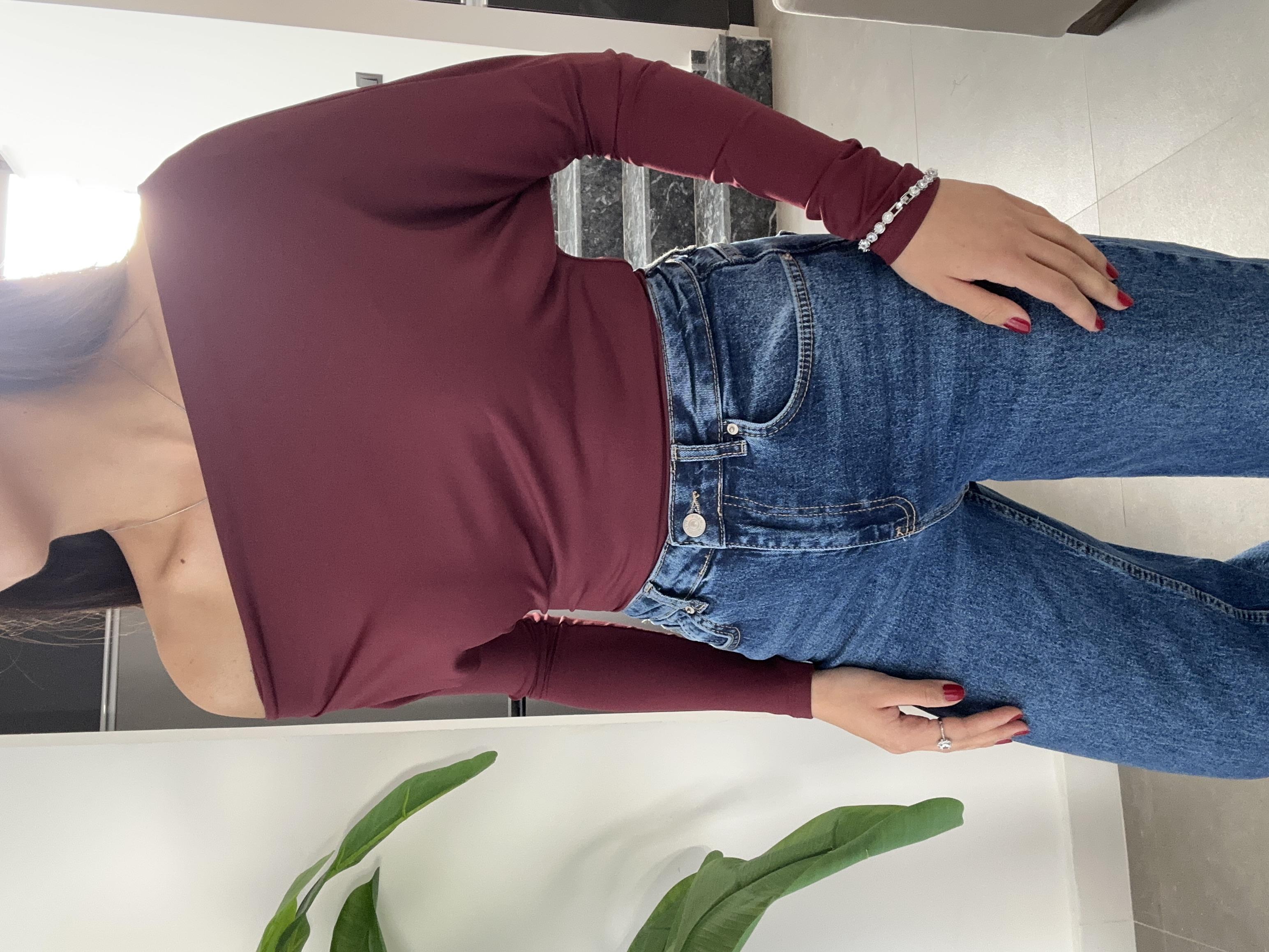 Bordo Uzun Kollu Asimetrik Bluz