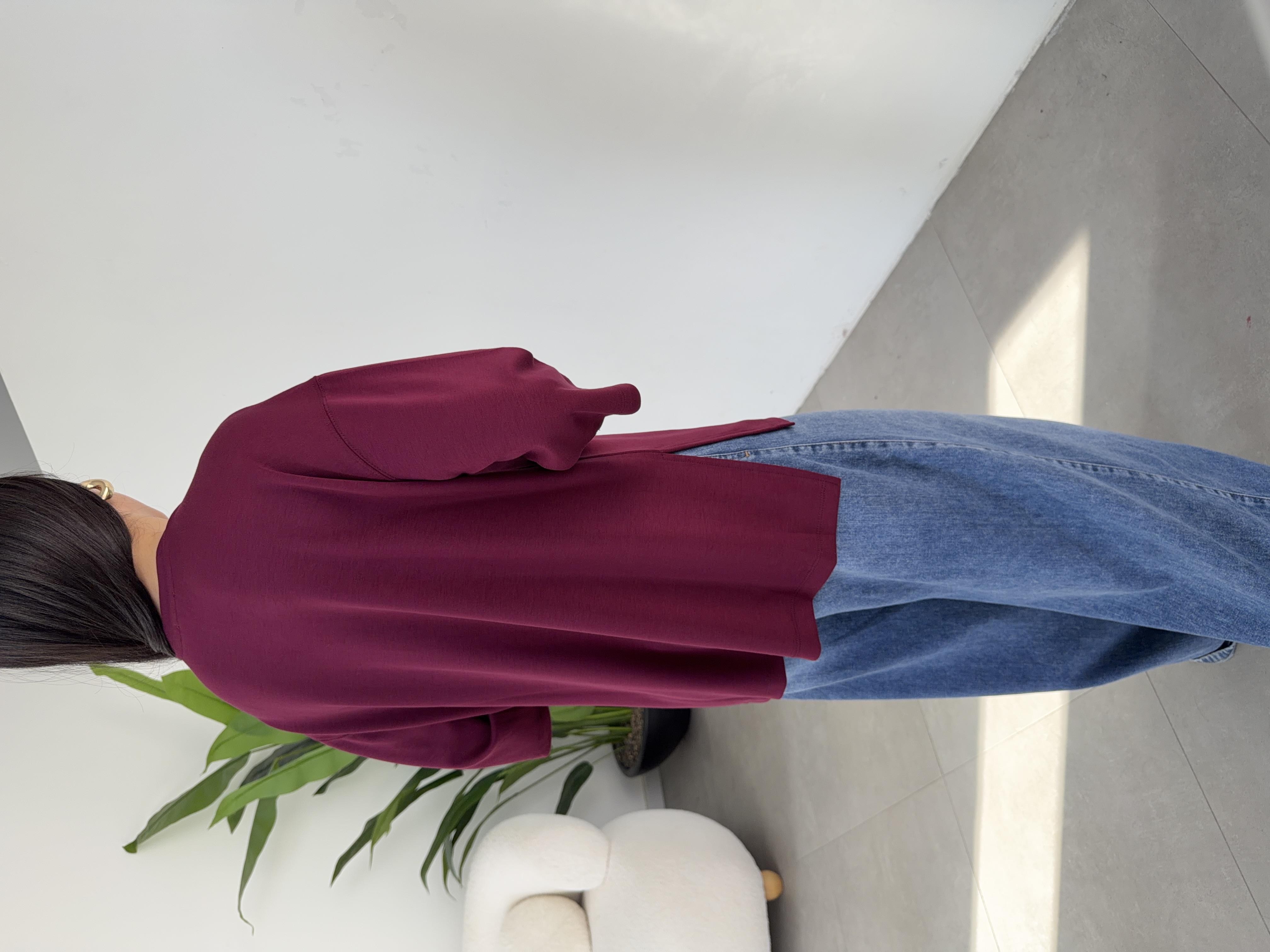 Bordo Yanları Yırtmaçlı Tişört