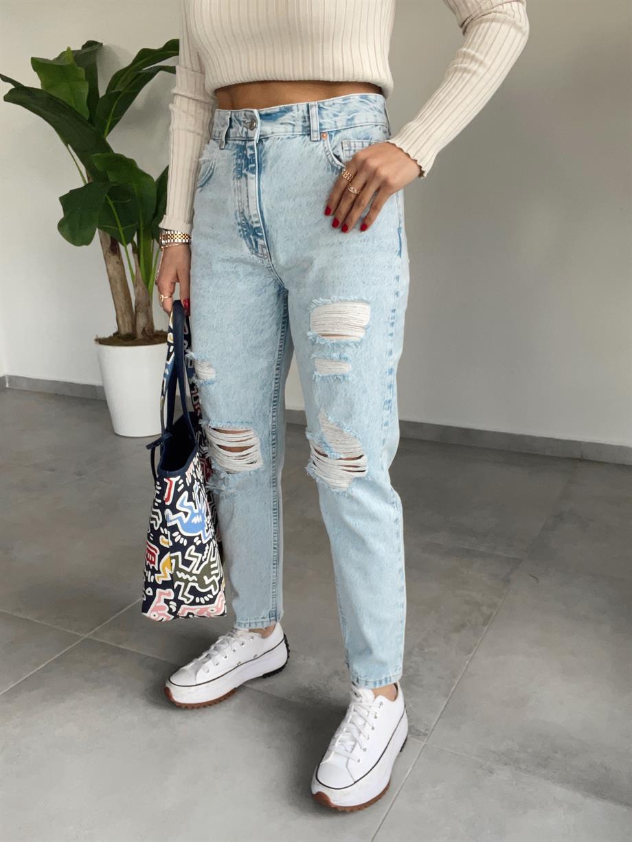 Buz Mavi Yırtık Jean
