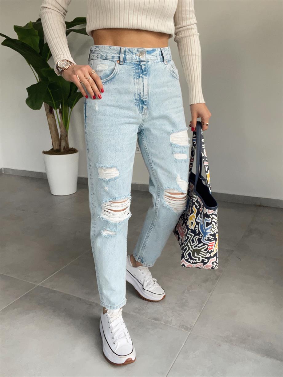 Buz Mavi Yırtık Jean
