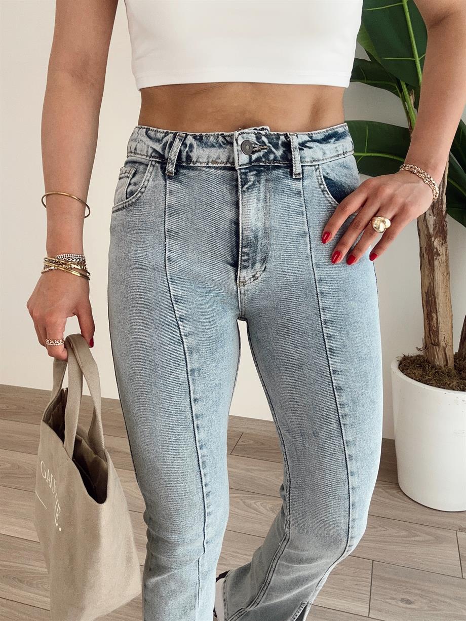 Buz Mavisi Önden Yırtmaçlı Pantolon