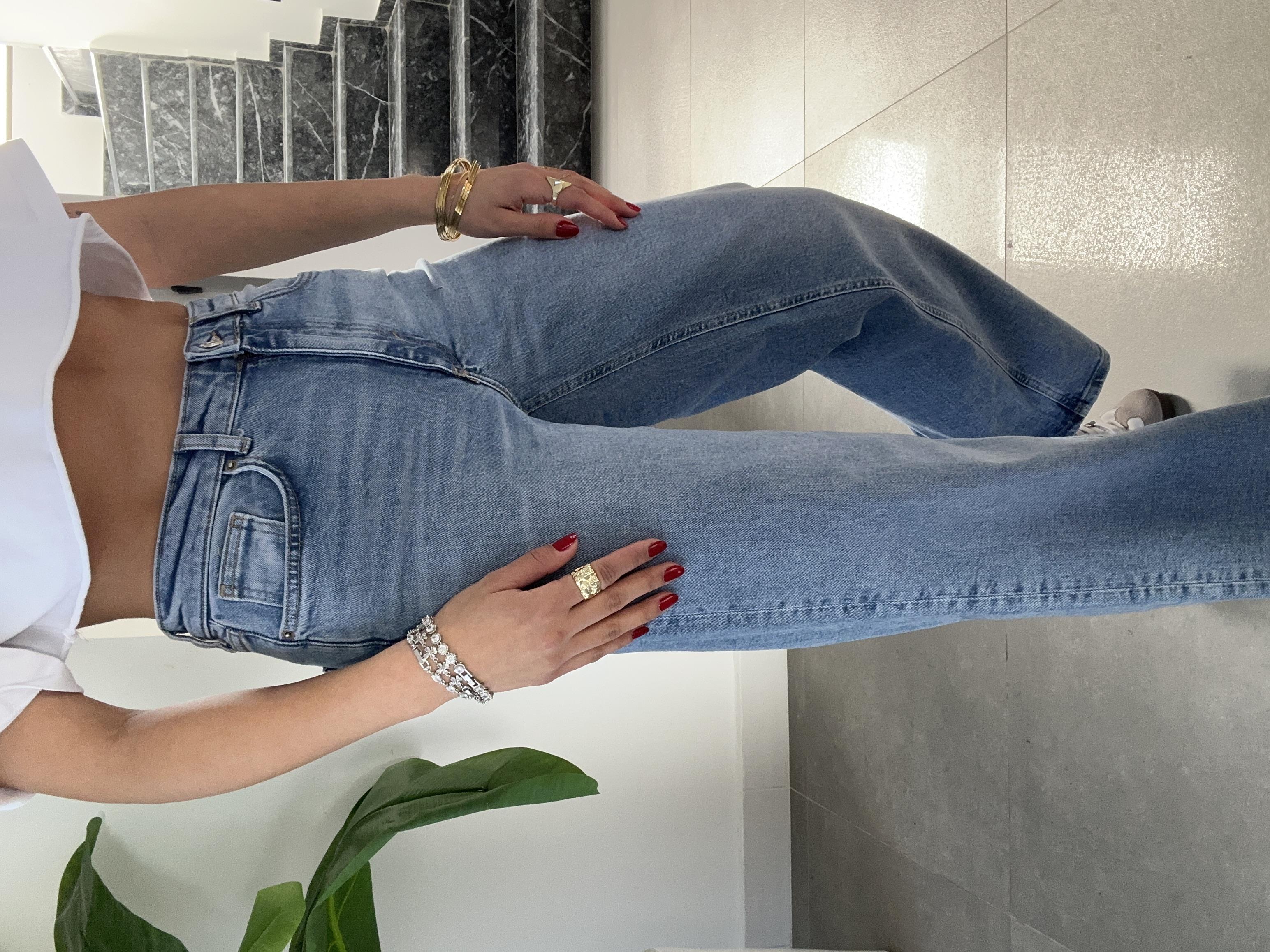 Buz Mavisi Onl Yüksek Bel Bol Paça Jean Pantolon