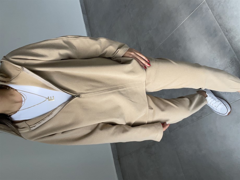 Camel Fermuar Detaylı Polar Sweatshirt