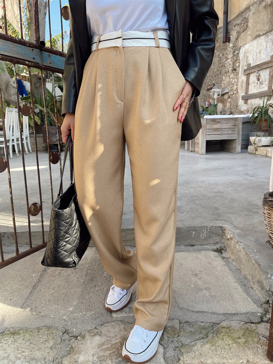 Camel Kemer Detaylı Pantolon