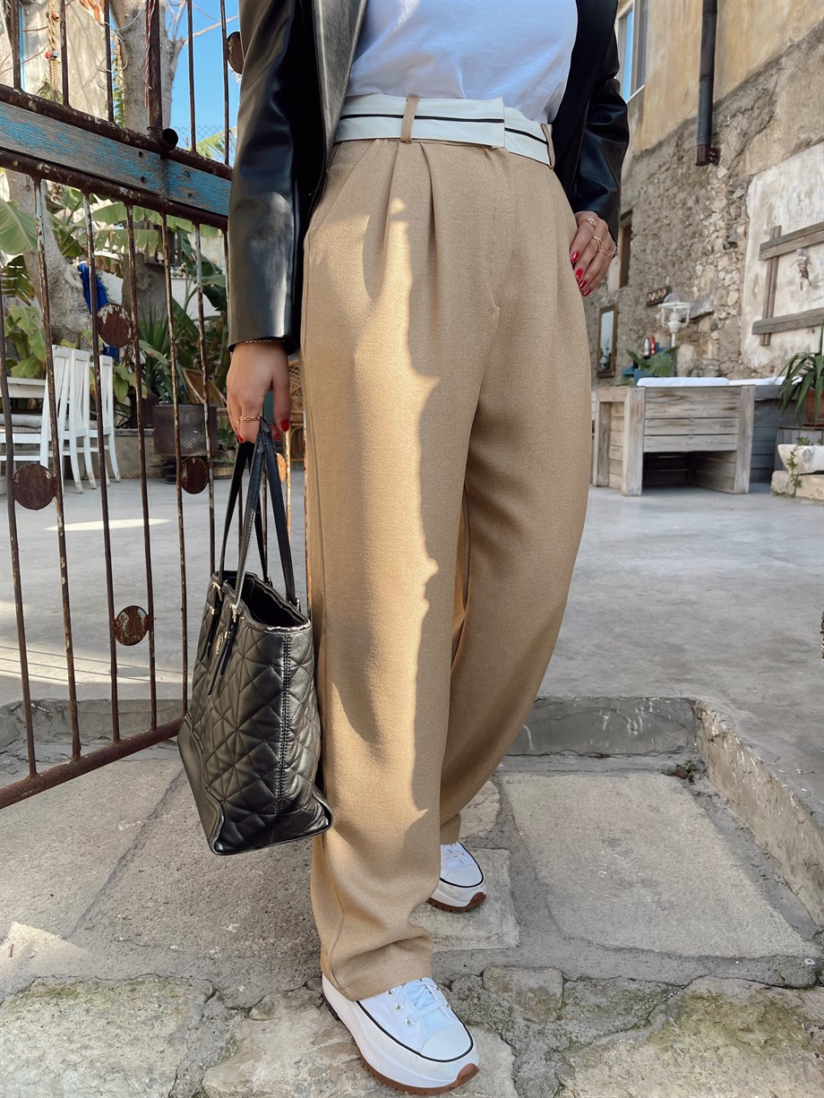 Camel Kemer Detaylı Pantolon