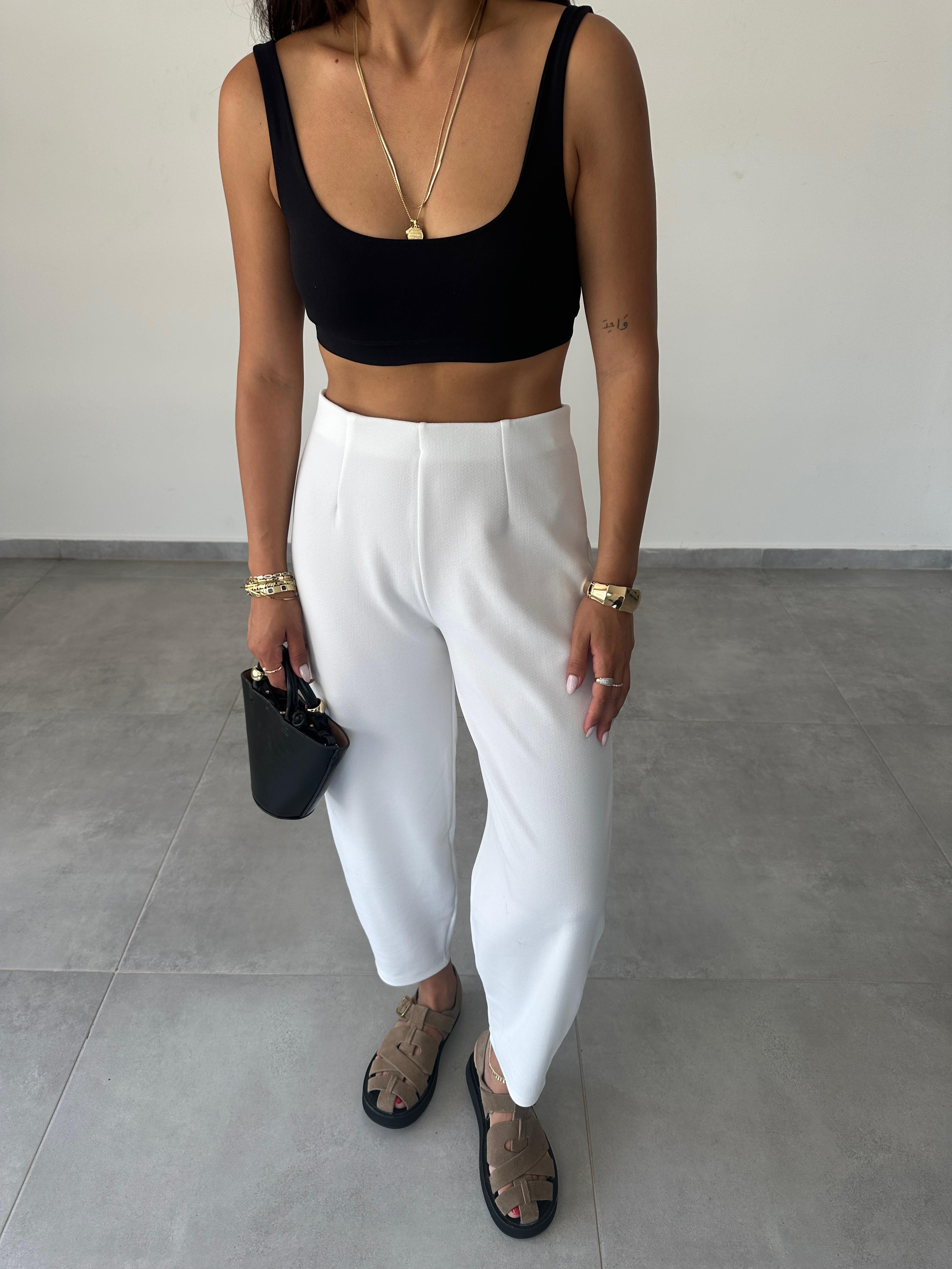 Cendy Krep Kemersiz Beyaz Balon Pantolon