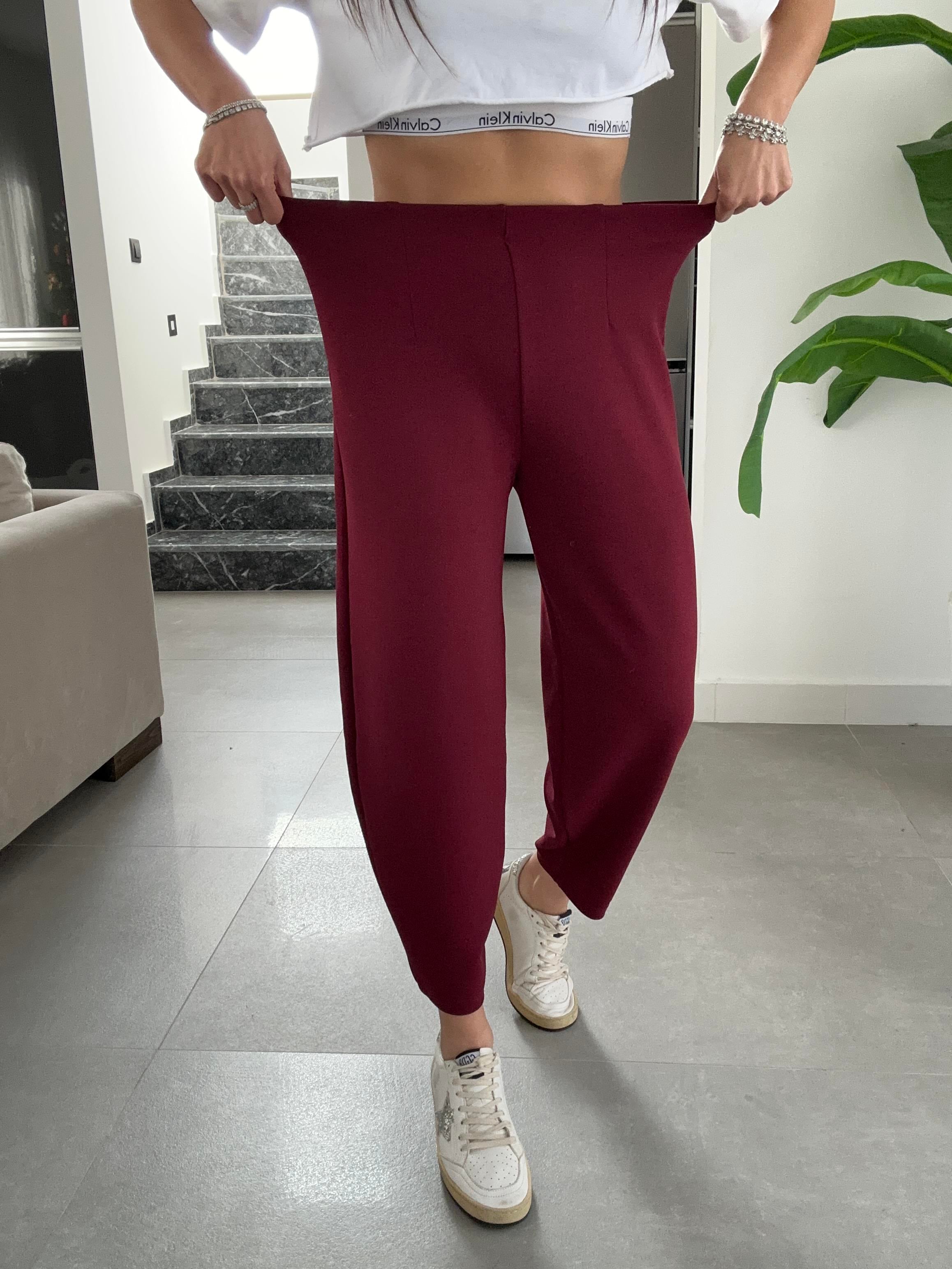 Cendy Krep Kemersiz Bordo Balon Pantolon