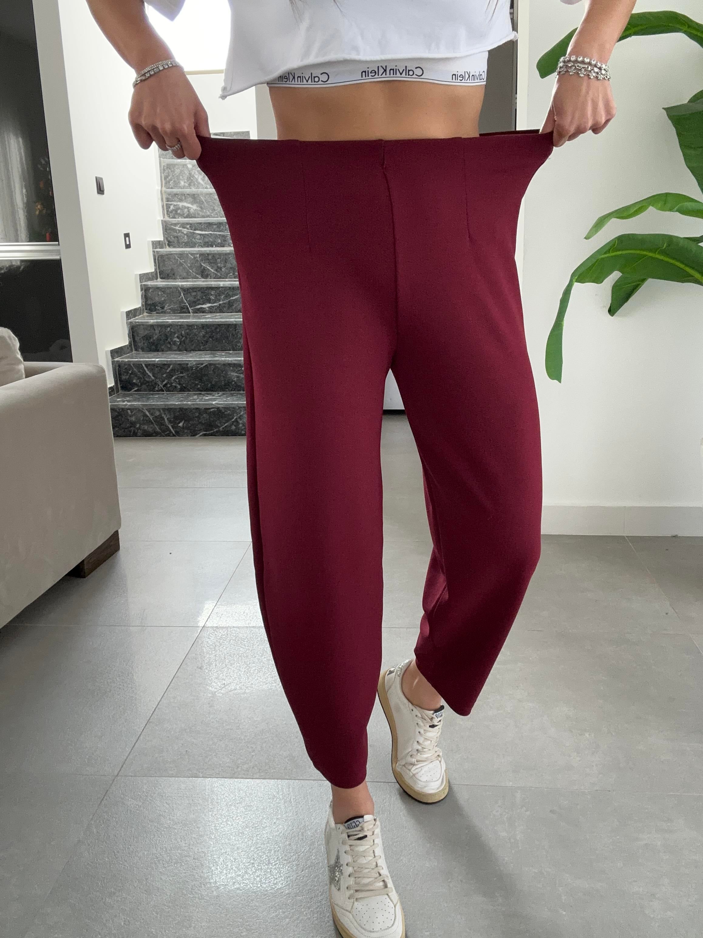 Cendy Krep Kemersiz Bordo Balon Pantolon