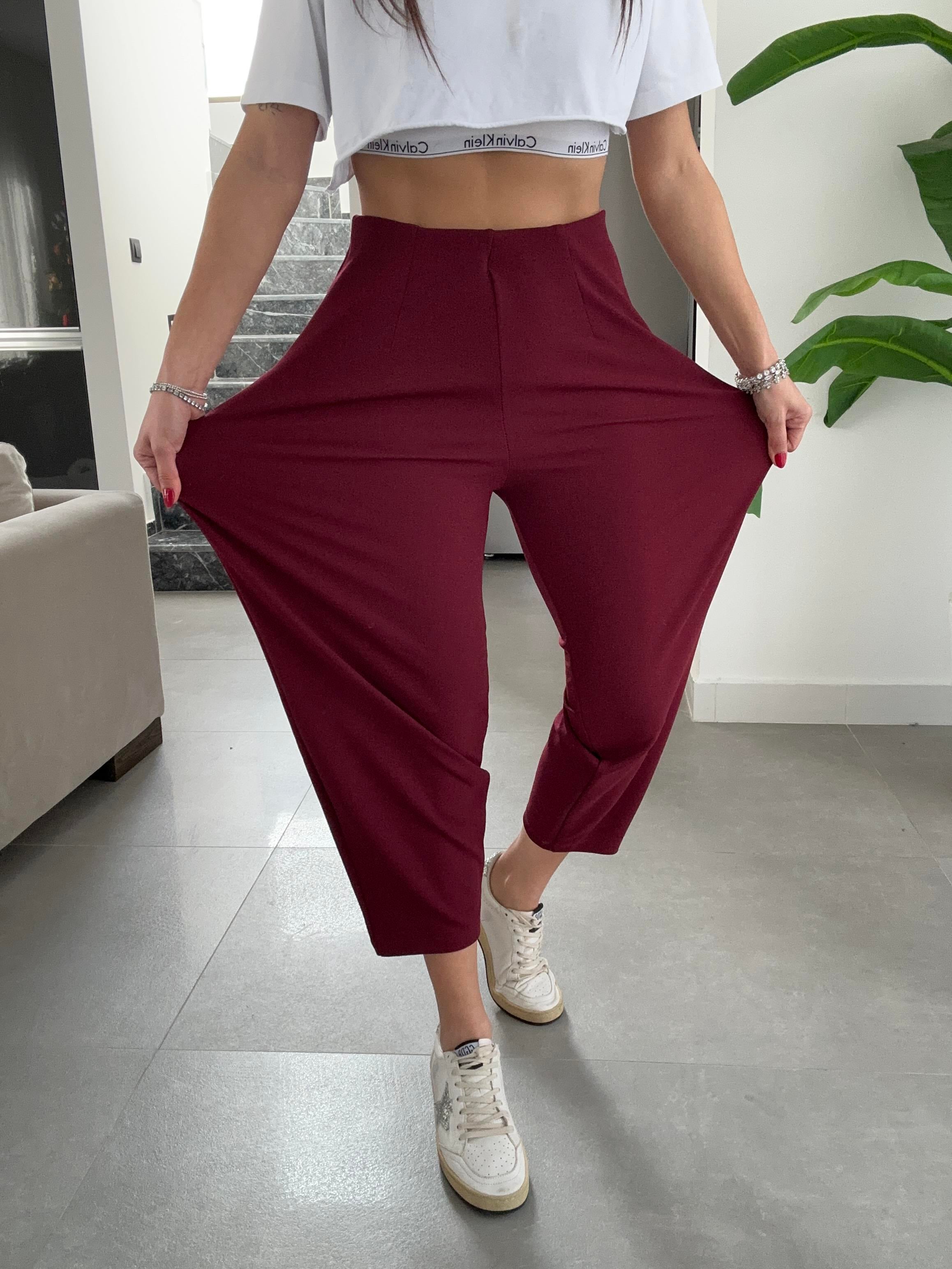 Cendy Krep Kemersiz Bordo Balon Pantolon