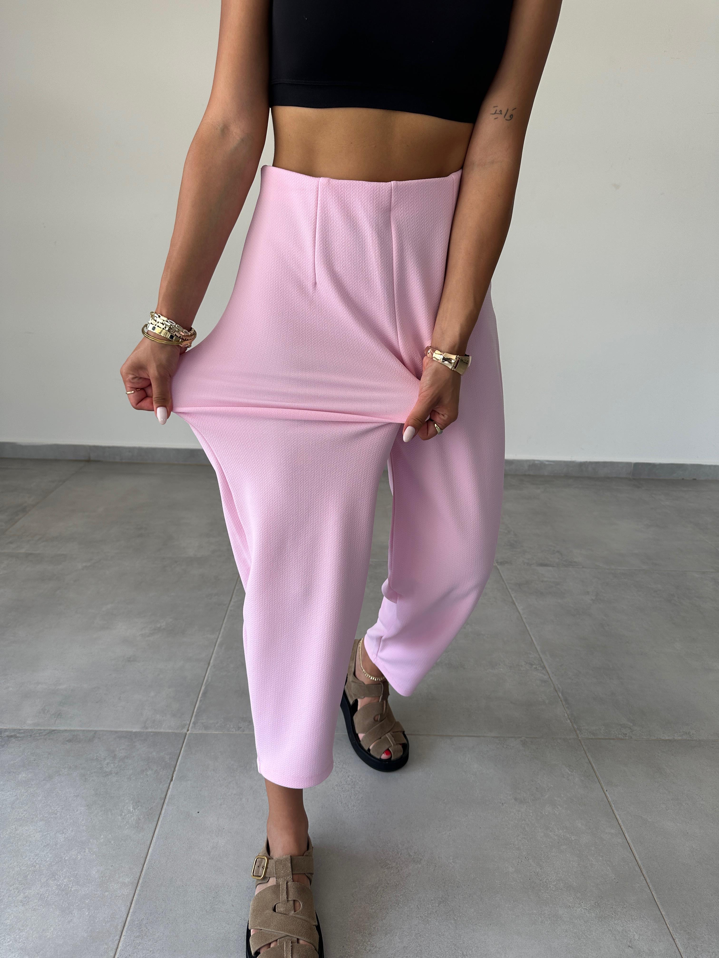 Cendy Krep Kemersiz Pembe Balon Pantolon