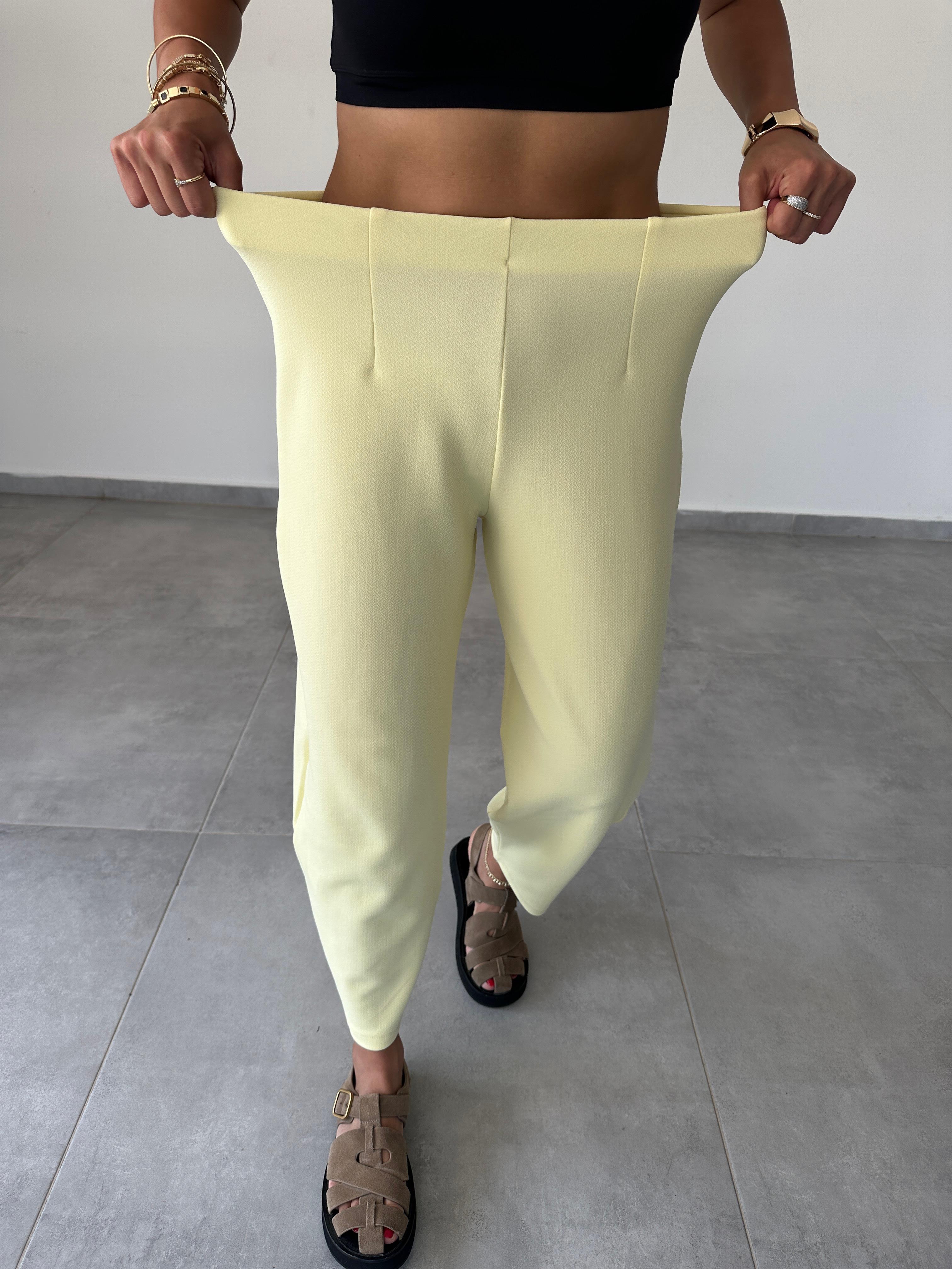Cendy Krep Kemersiz Sarı Balon Pantolon