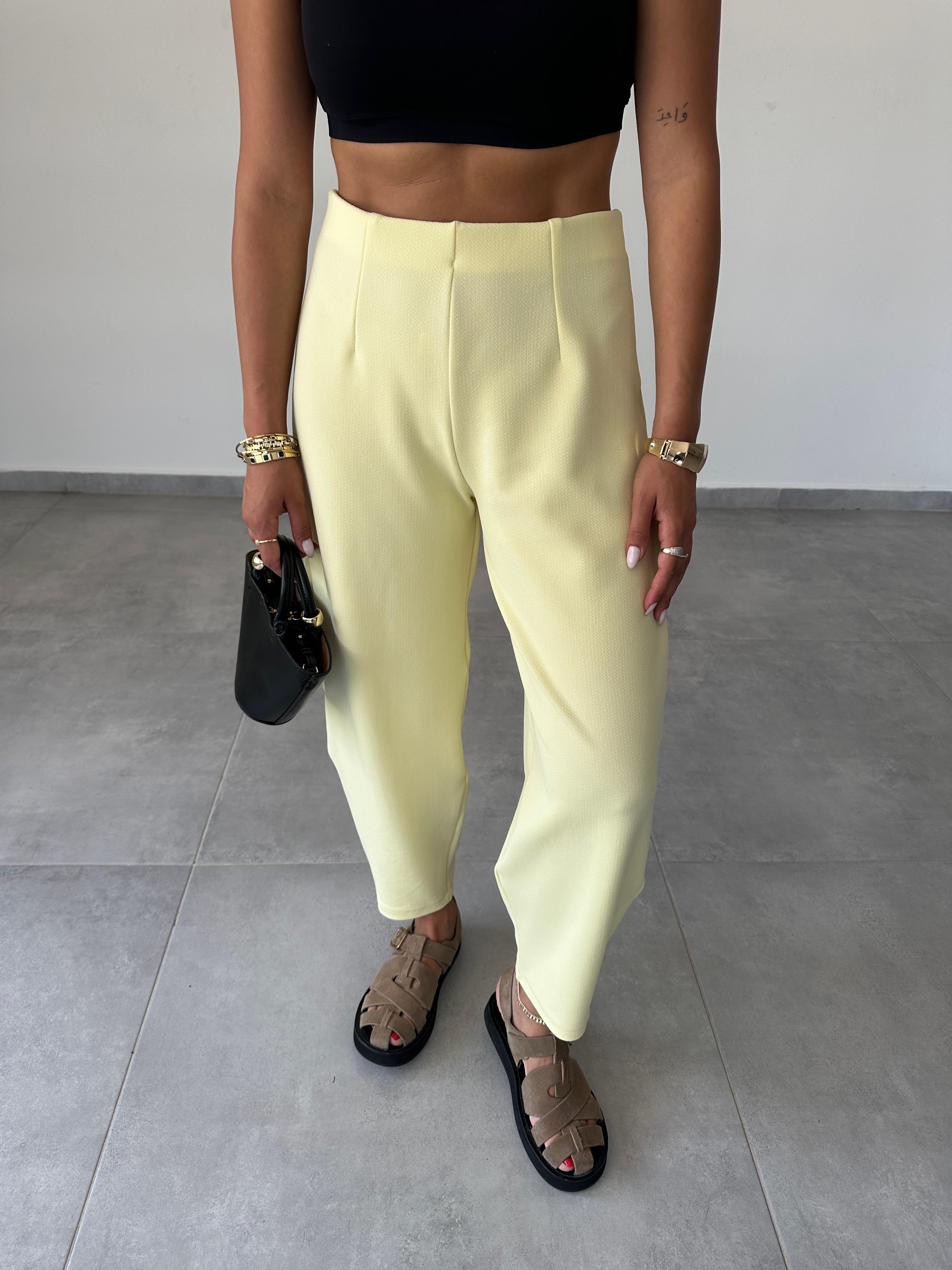 Cendy Krep Kemersiz Sarı Balon Pantolon