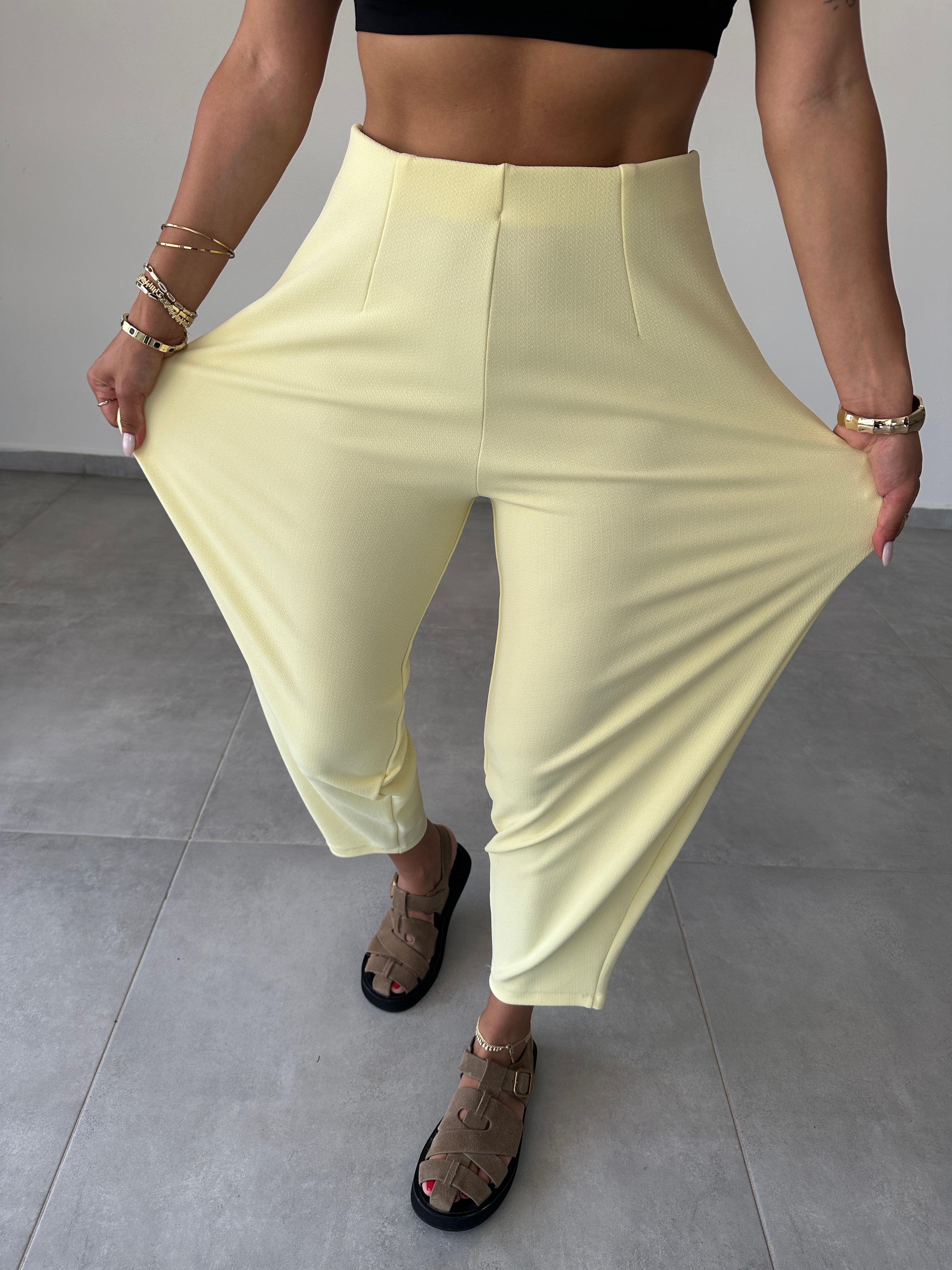 Cendy Krep Kemersiz Sarı Balon Pantolon