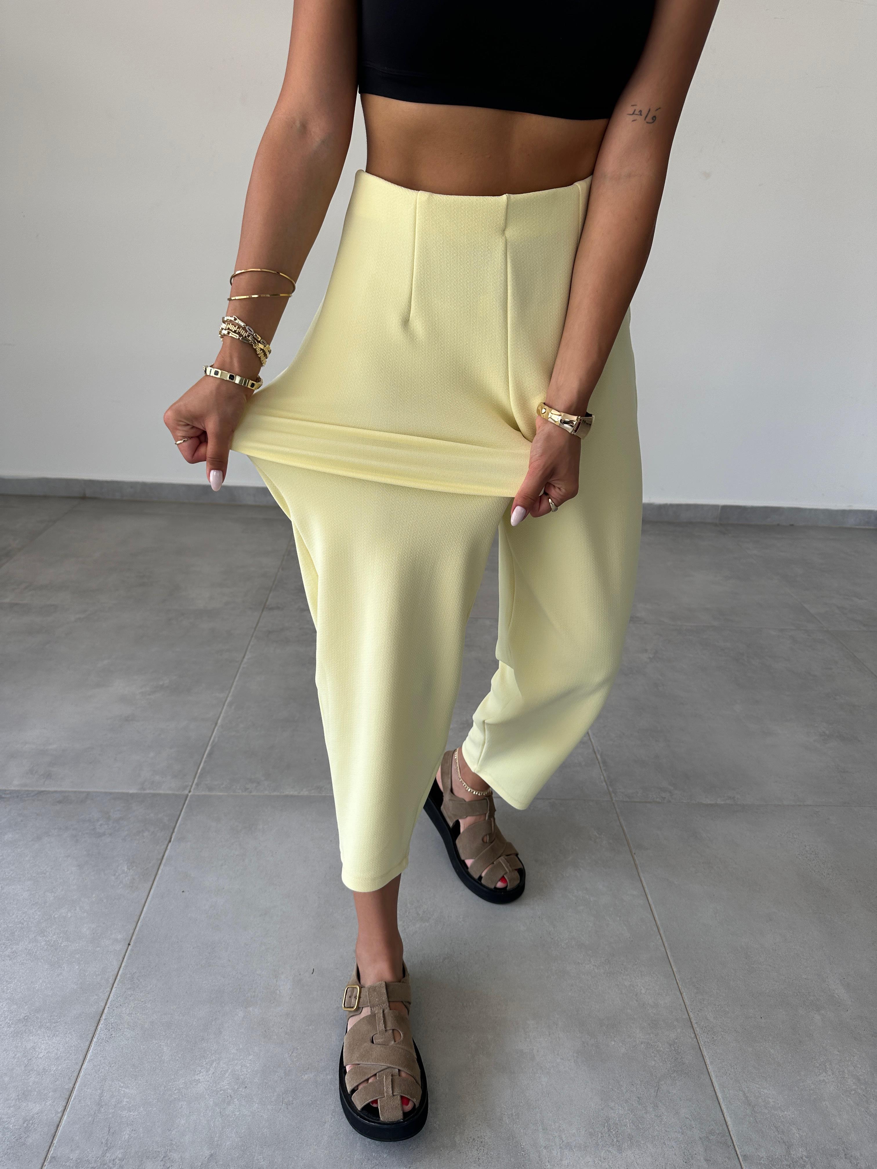 Cendy Krep Kemersiz Sarı Balon Pantolon