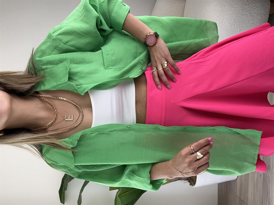 Çimen Yeşili Düşük Omuz Oversize Gömlek