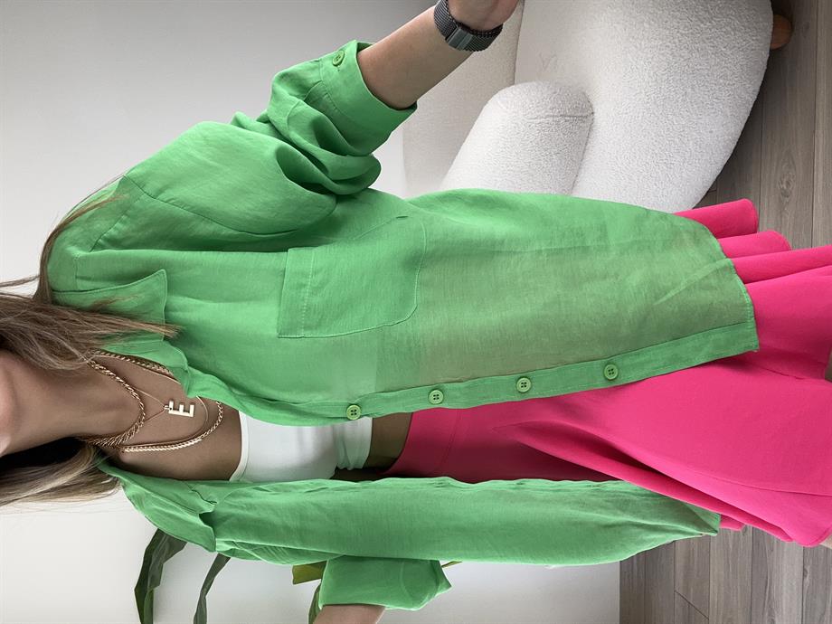 Çimen Yeşili Düşük Omuz Oversize Gömlek