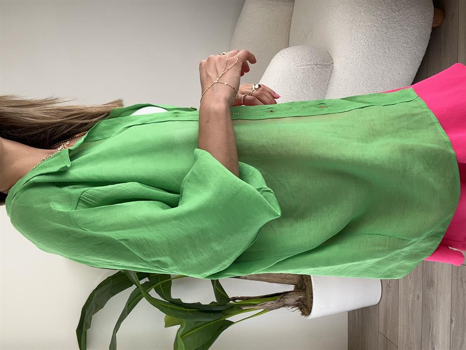 Çimen Yeşili Düşük Omuz Oversize Gömlek