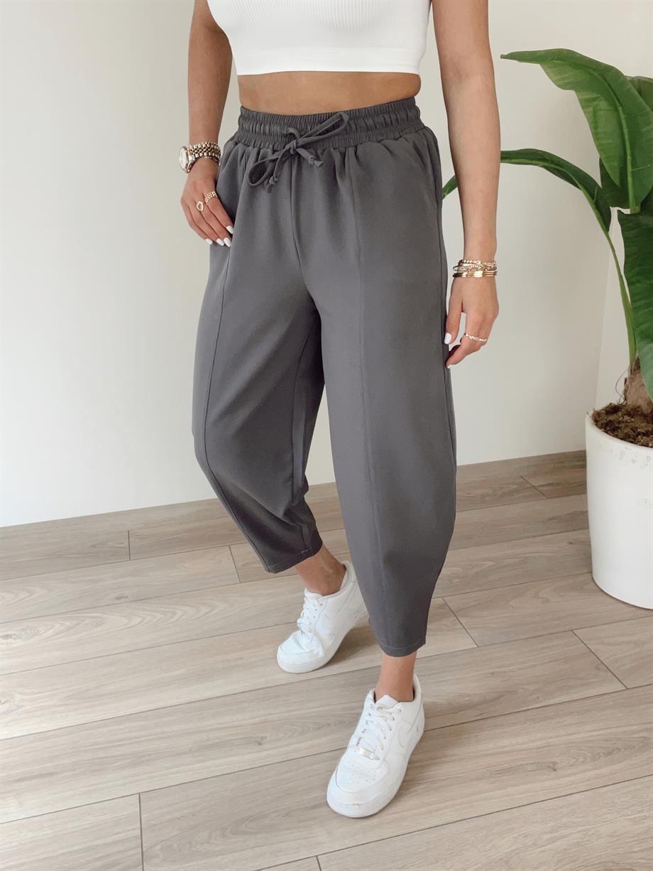 Cindy Antrasit Beli Lastikli  Şalvar Pantolon