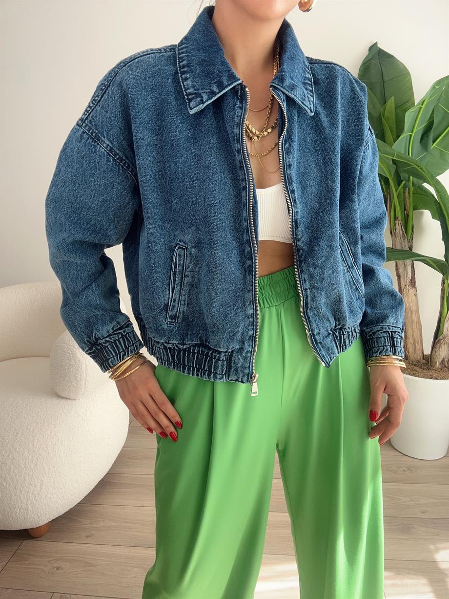 Denim Fermuarlı Kot Ceket