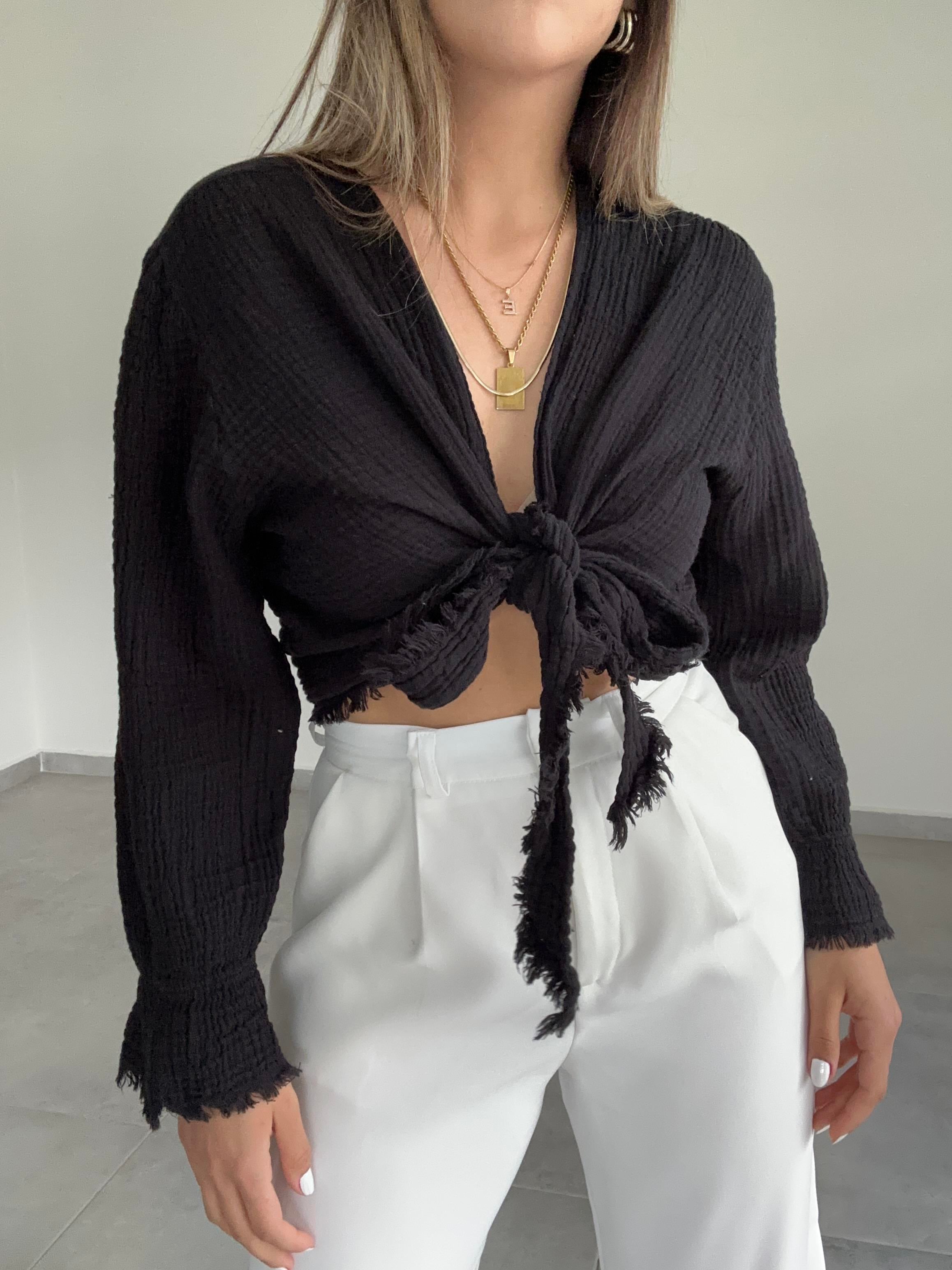 Efes Siyah Bağlamalı Crop