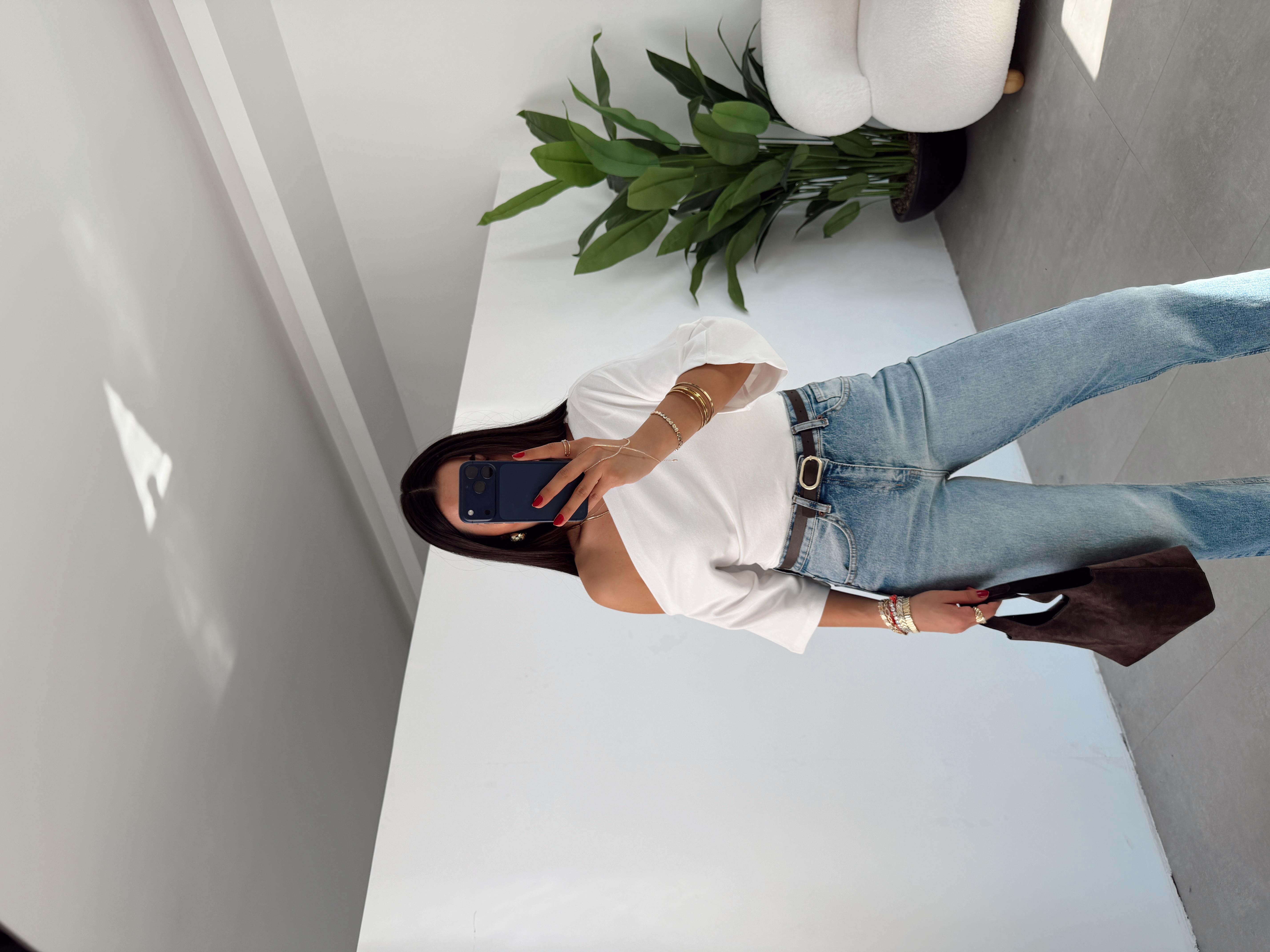 Ekru Drape Detaylı Asimetrik Bluz