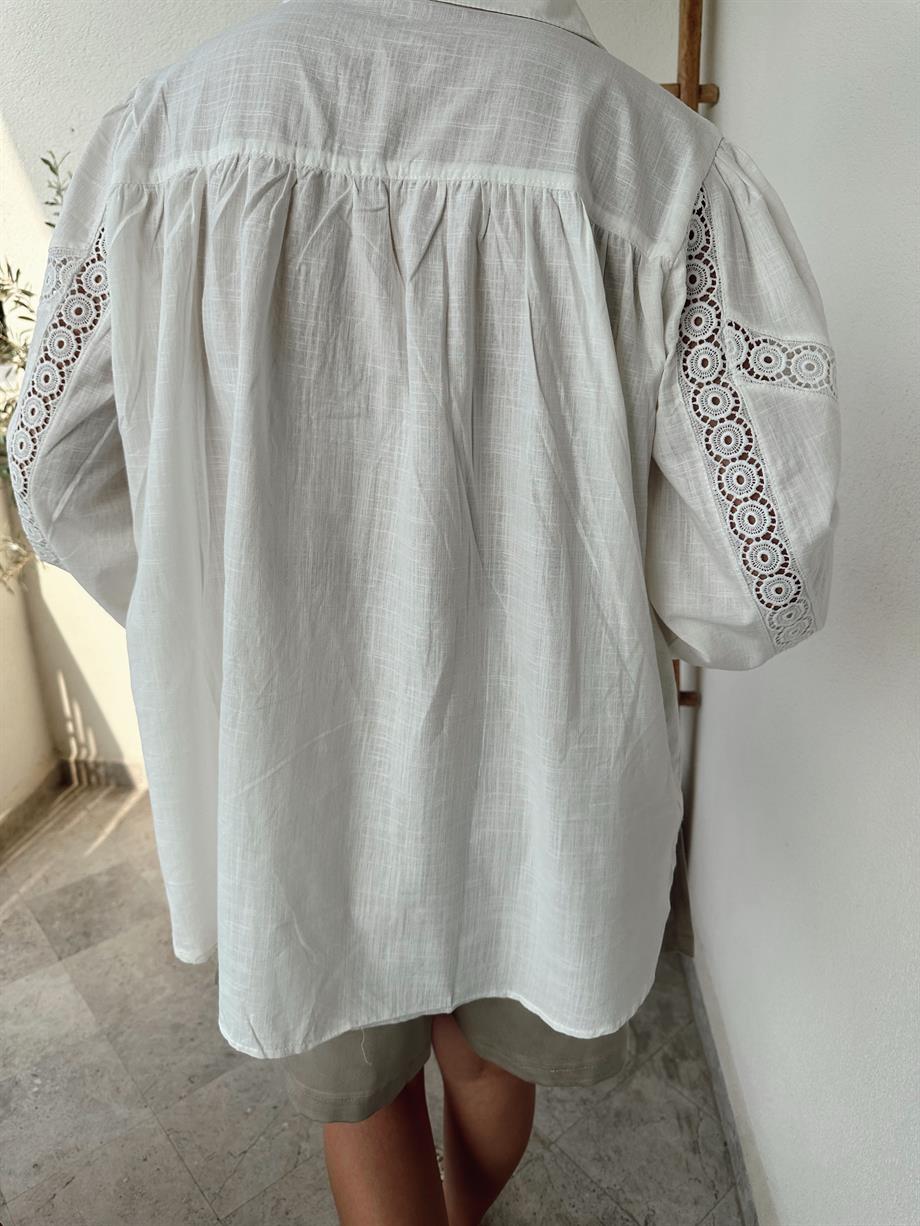 Ekru Fisto Detaylı Gömlek