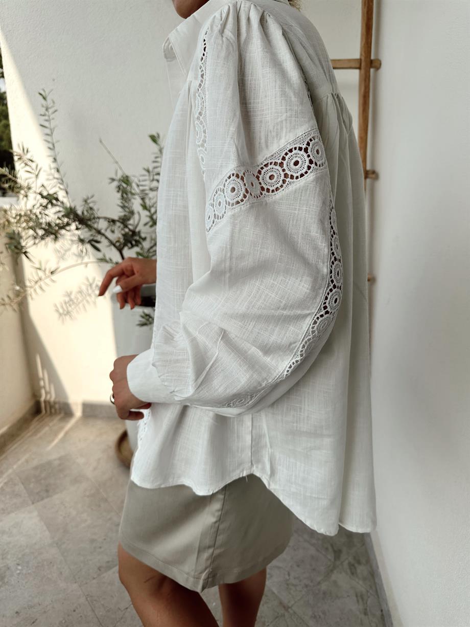 Ekru Fisto Detaylı Gömlek