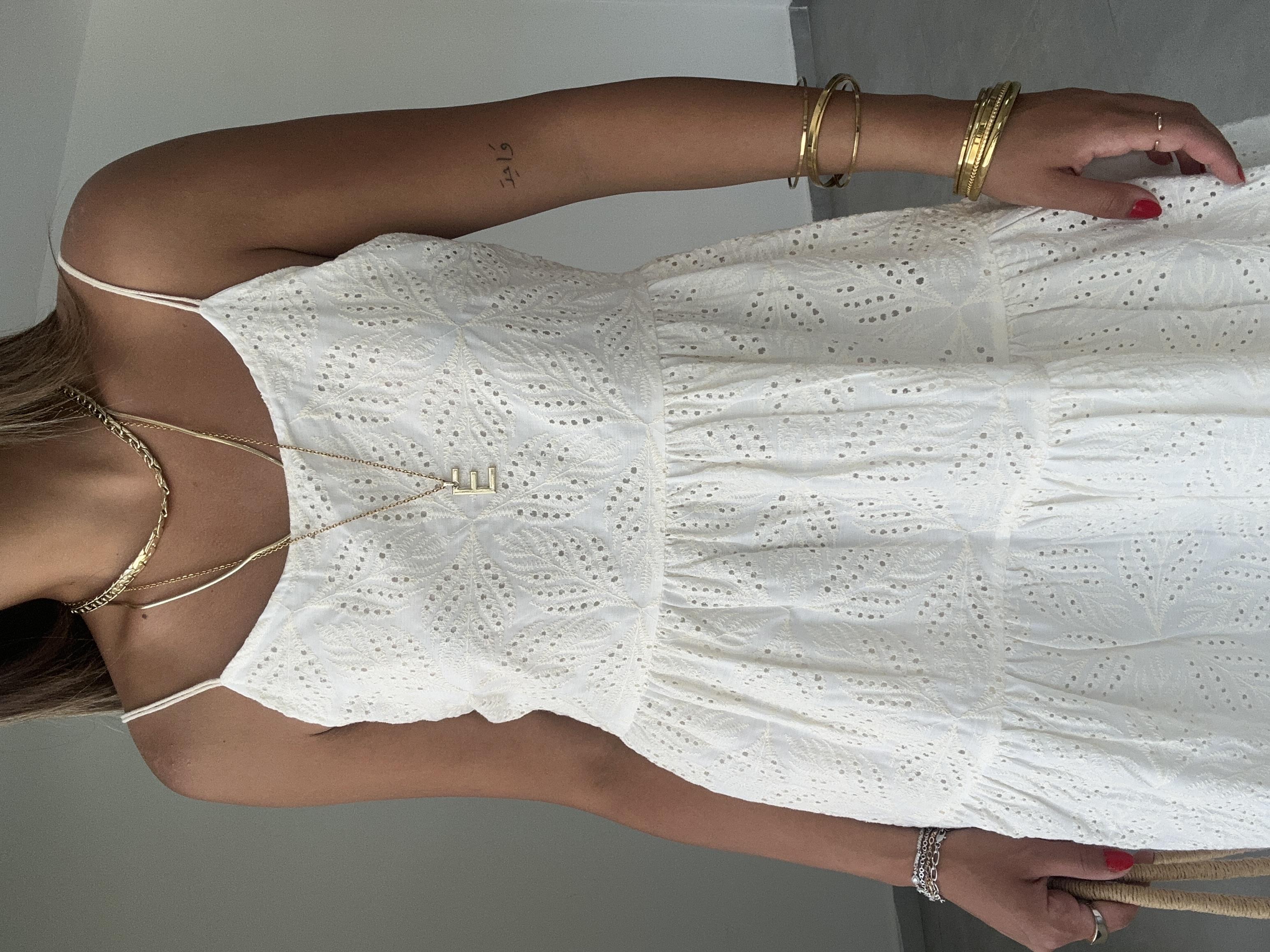 Ekru Güpür İşlemeli Askılı Elbise