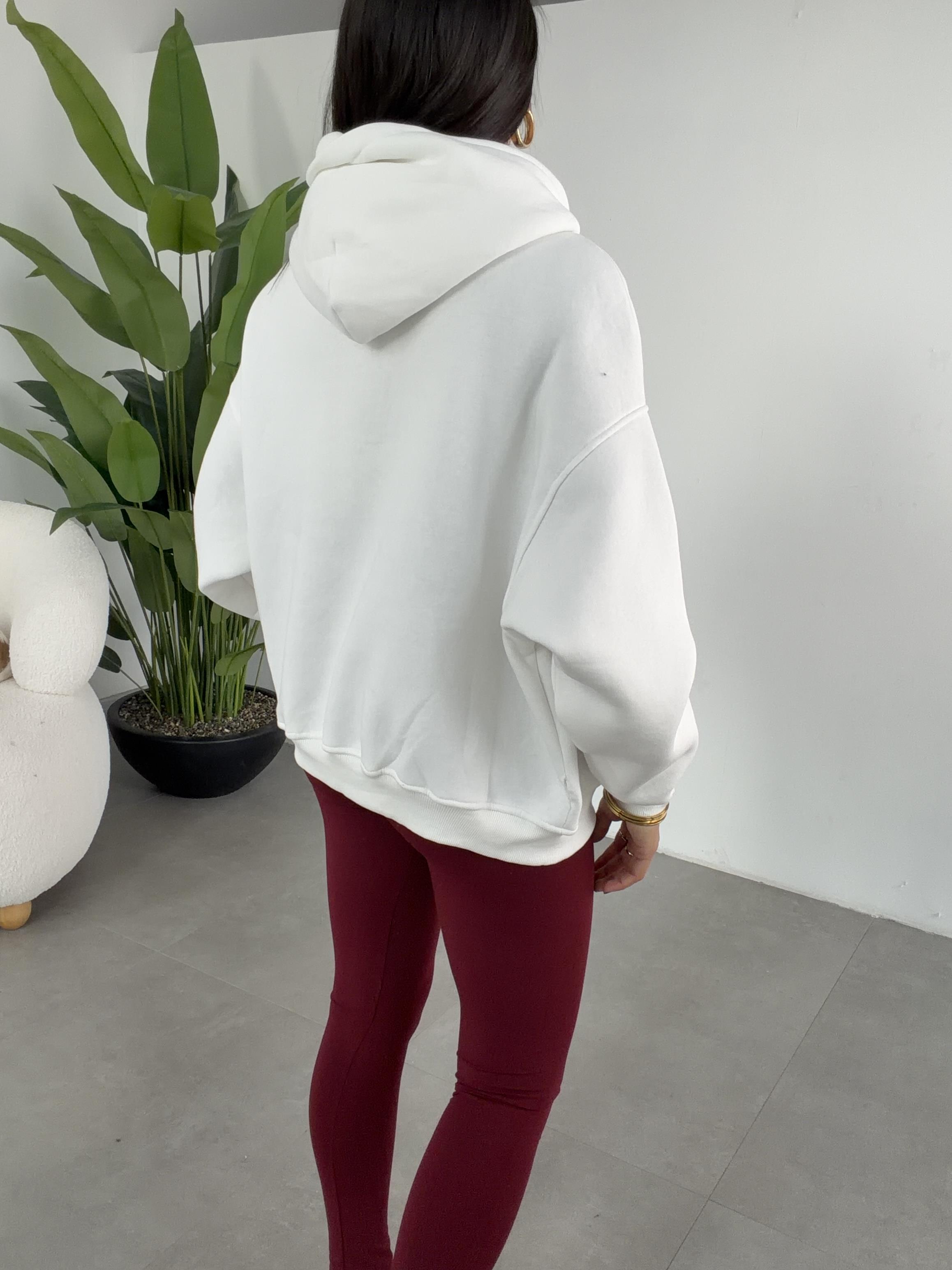 Ekru İçi Şardonlu Kapşonlu Sweatshirt