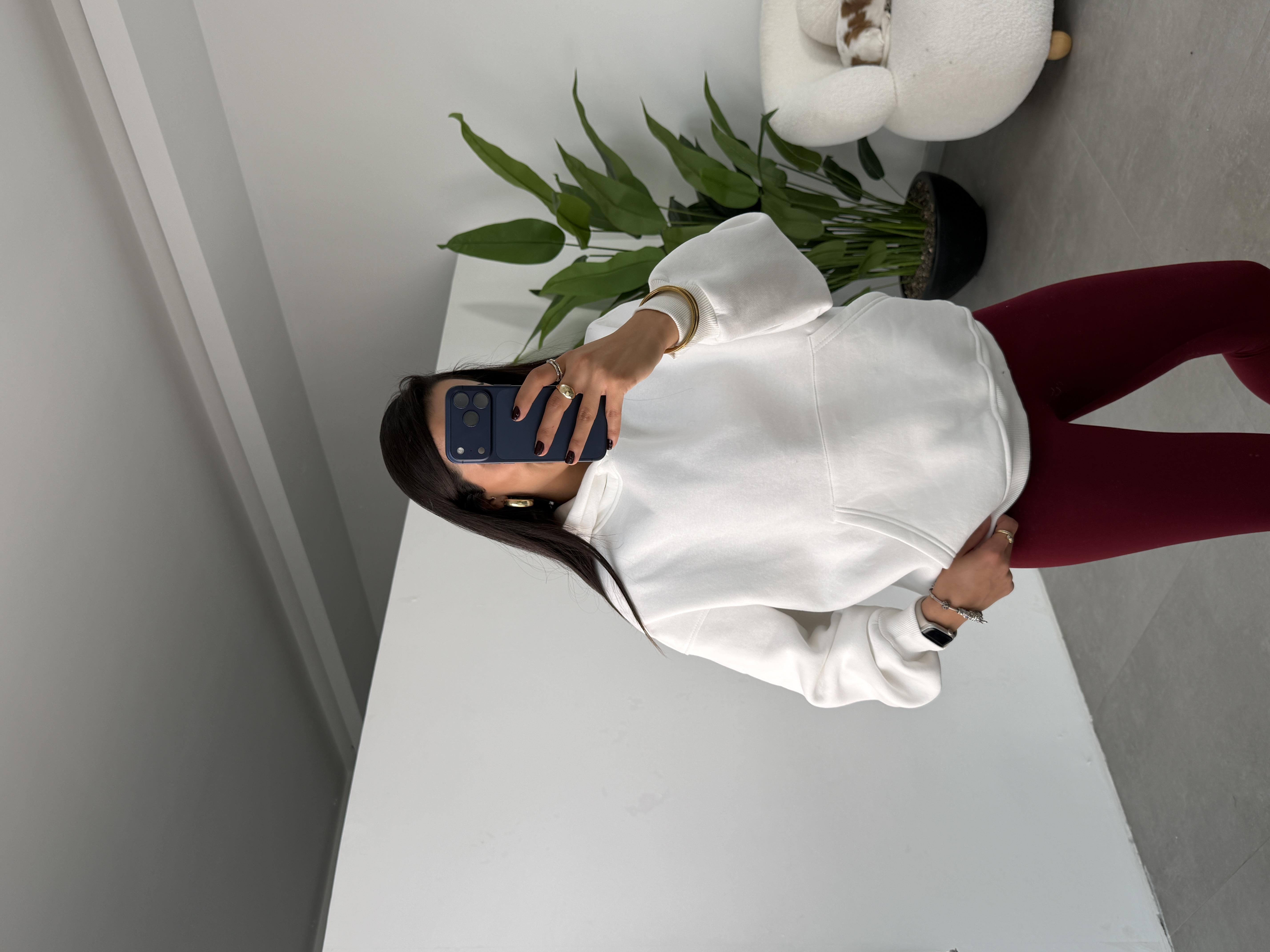 Ekru İçi Şardonlu Kapşonlu Sweatshirt