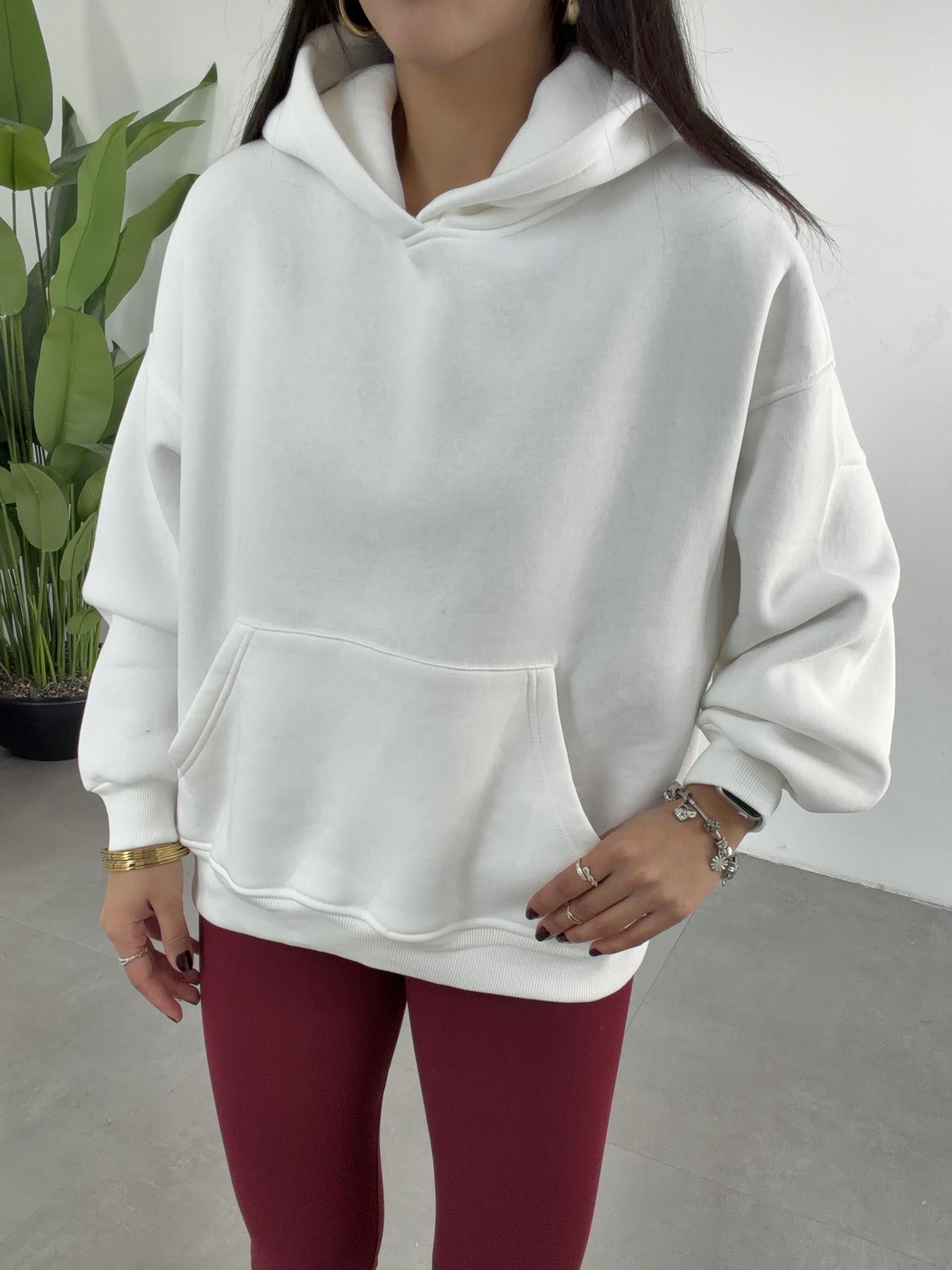 Ekru İçi Şardonlu Kapşonlu Sweatshirt