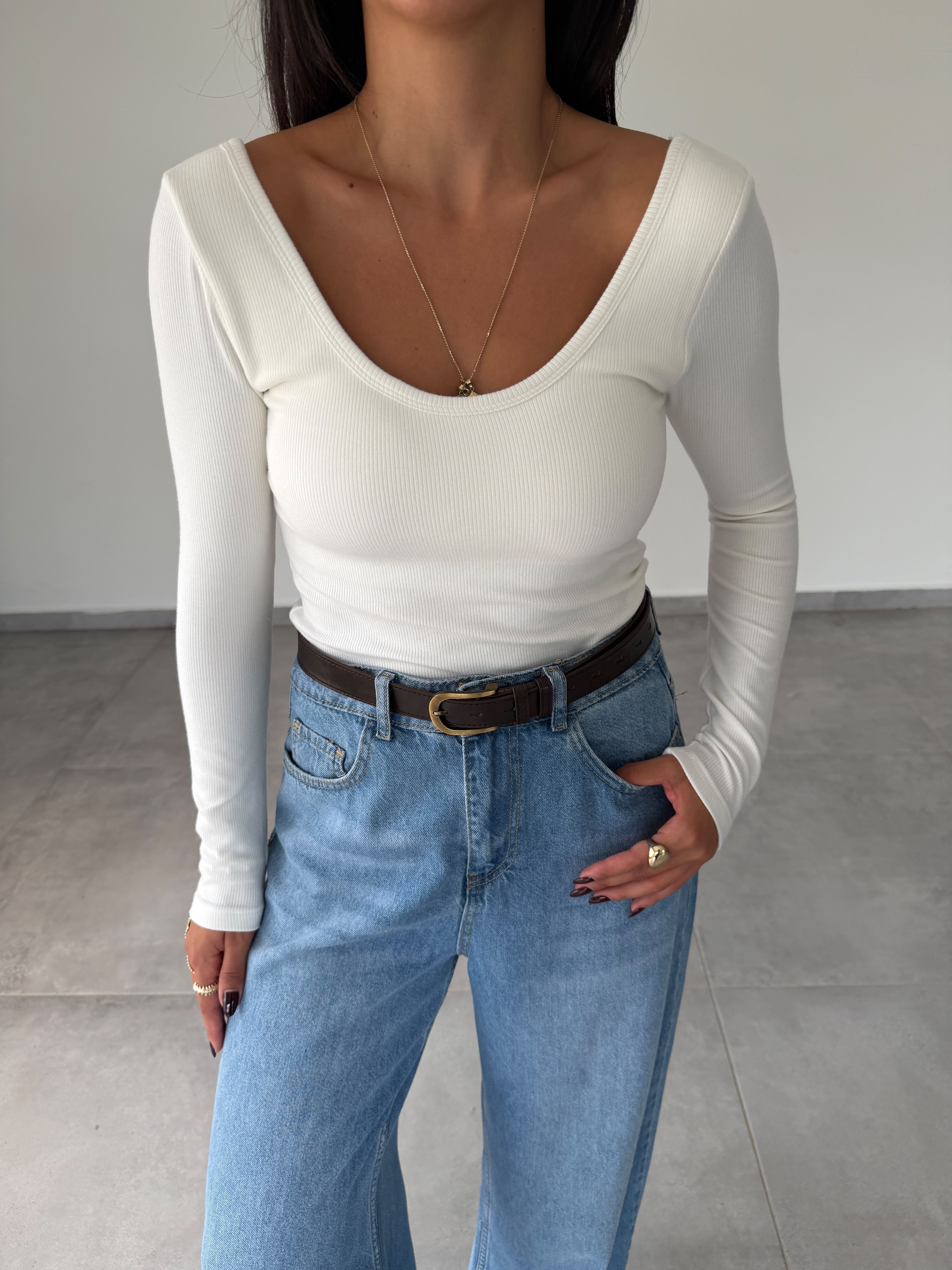 Ekru İpek Kaşkorse Gloplu Uzun Kollu Body