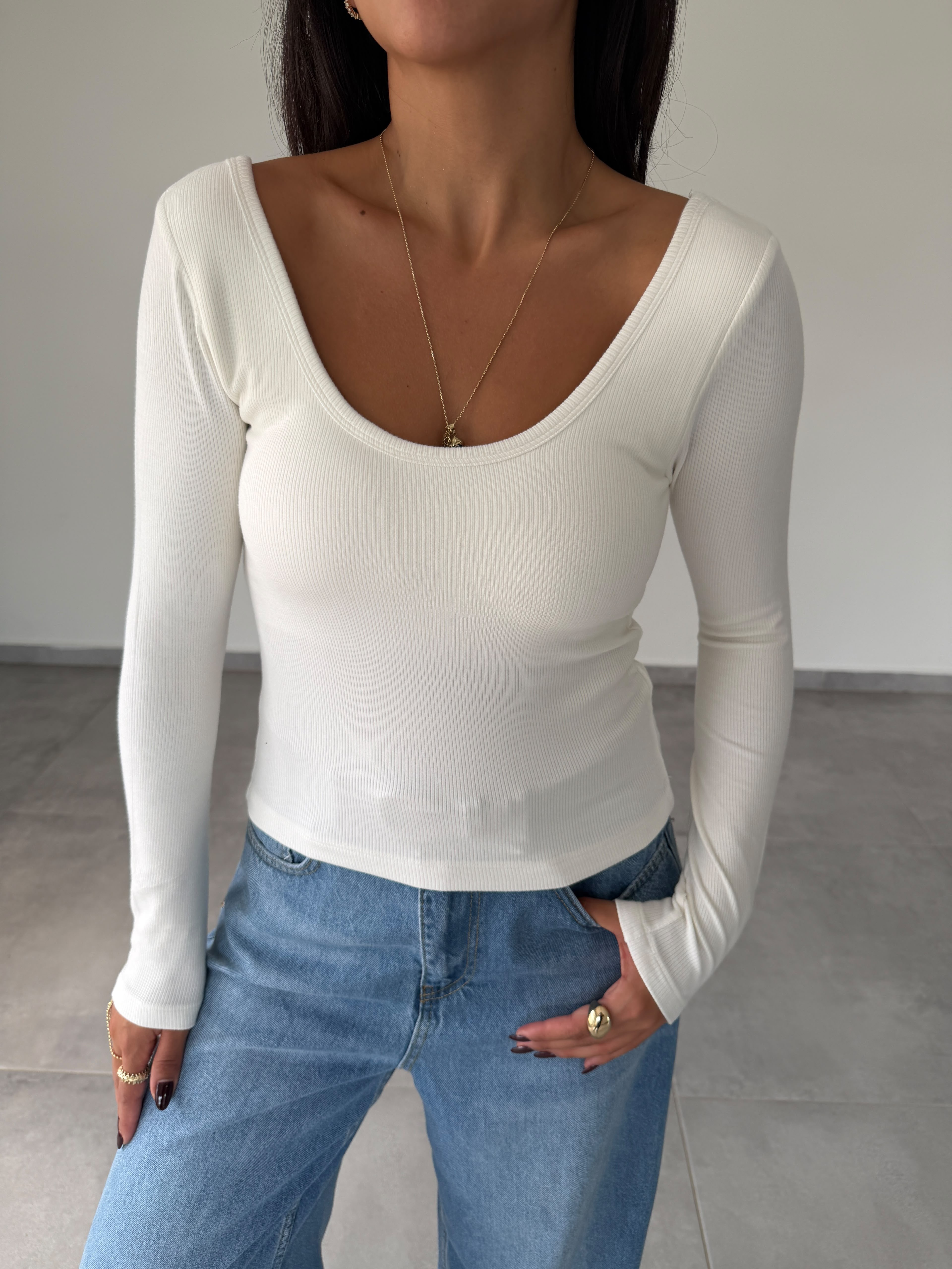 Ekru İpek Kaşkorse Gloplu Uzun Kollu Body