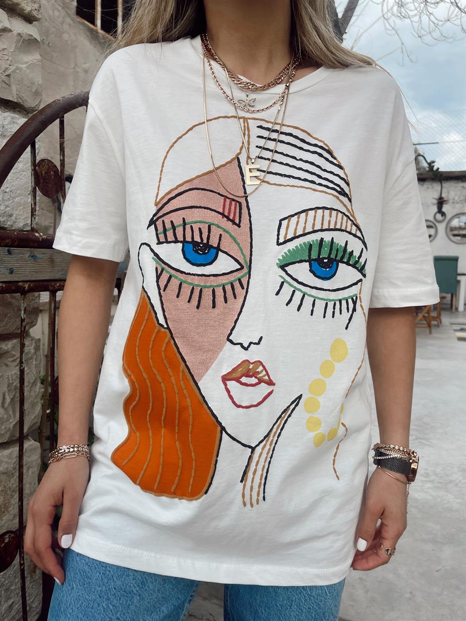 Ekru Kız Baskılı Tişört