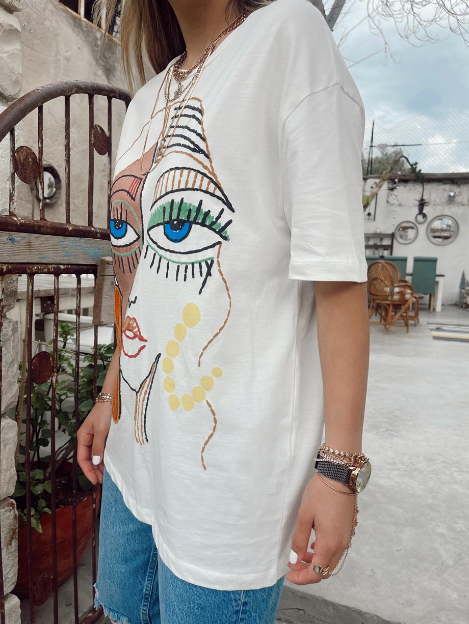 Ekru Kız Baskılı Tişört