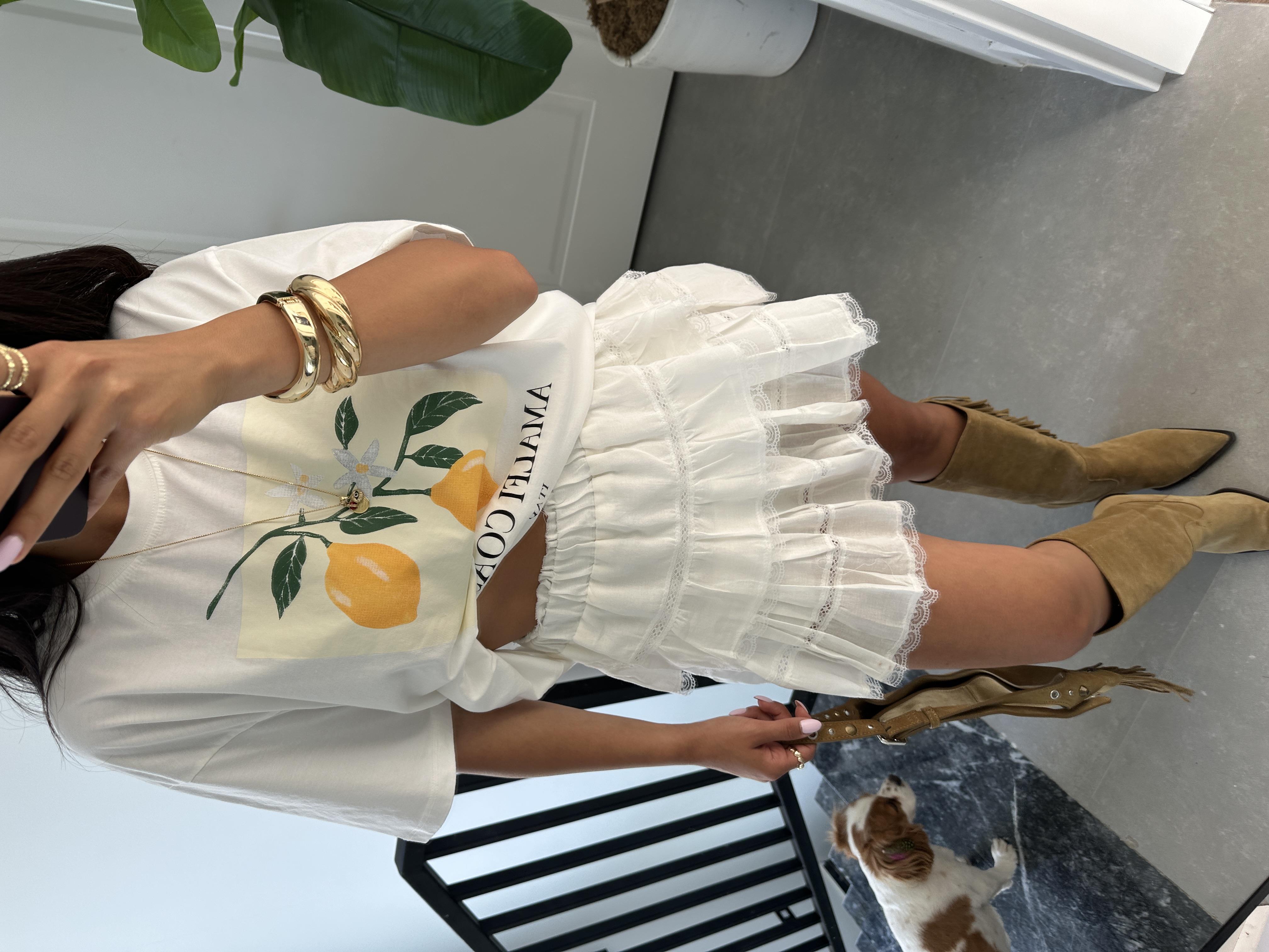 Ekru Limon Baskı Oversize Tshirt