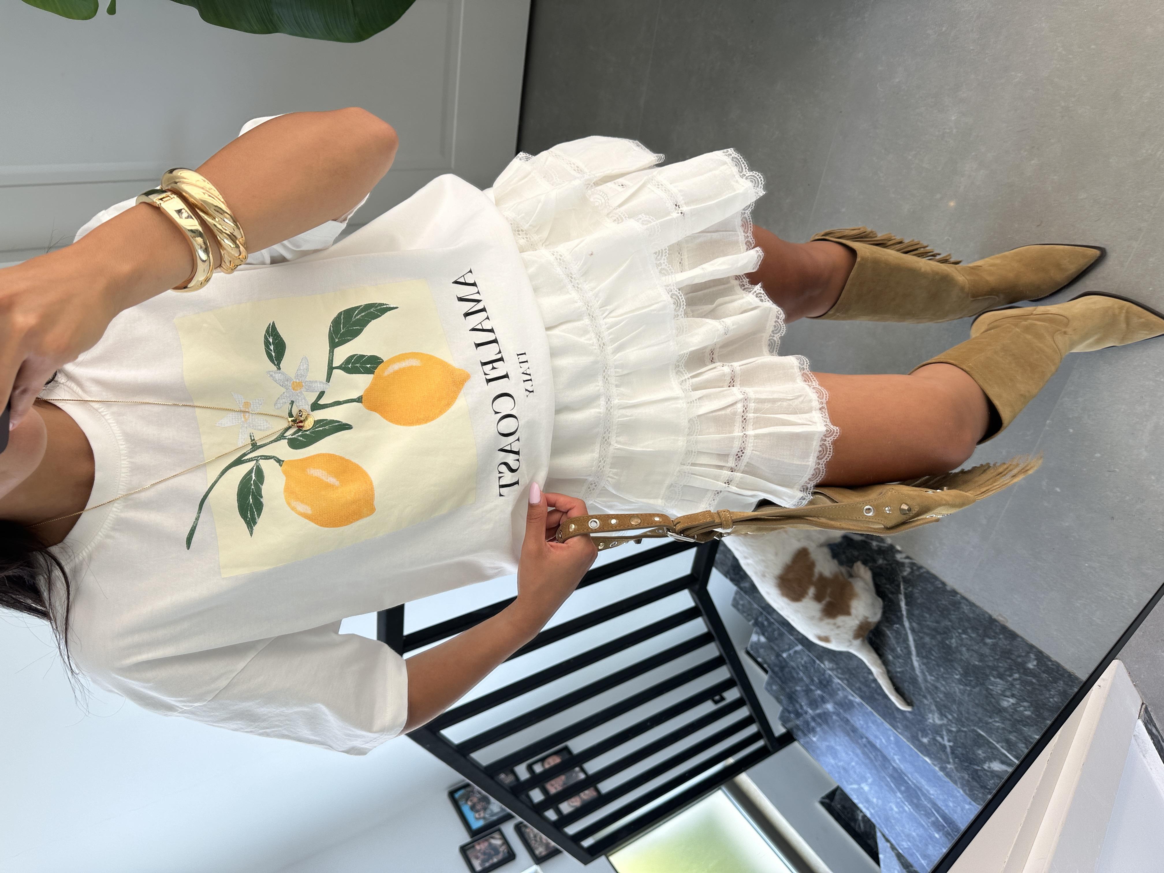 Ekru Limon Baskı Oversize Tshirt