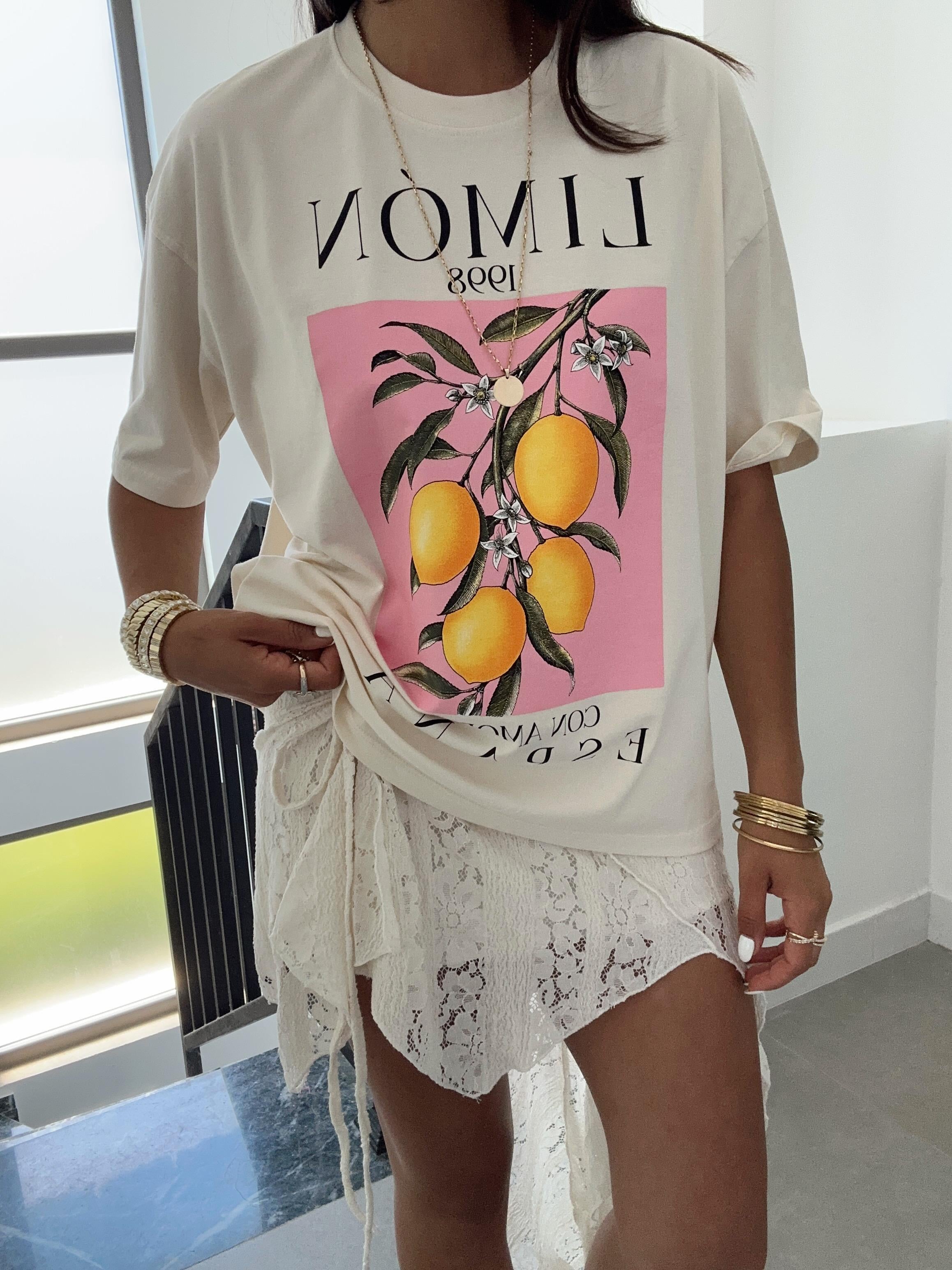 Ekru Limon Baskılı Tshirt