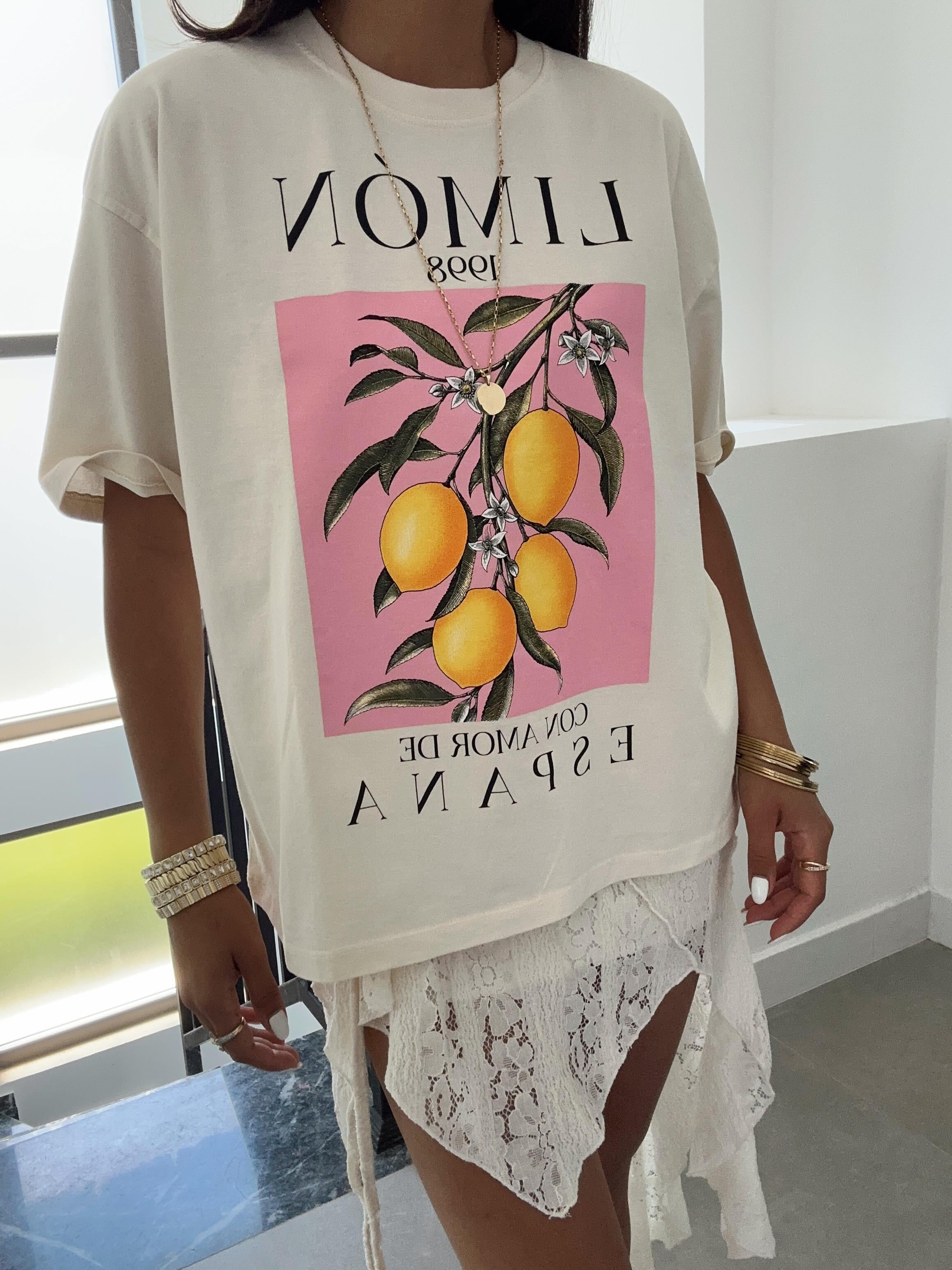 Ekru Limon Baskılı Tshirt