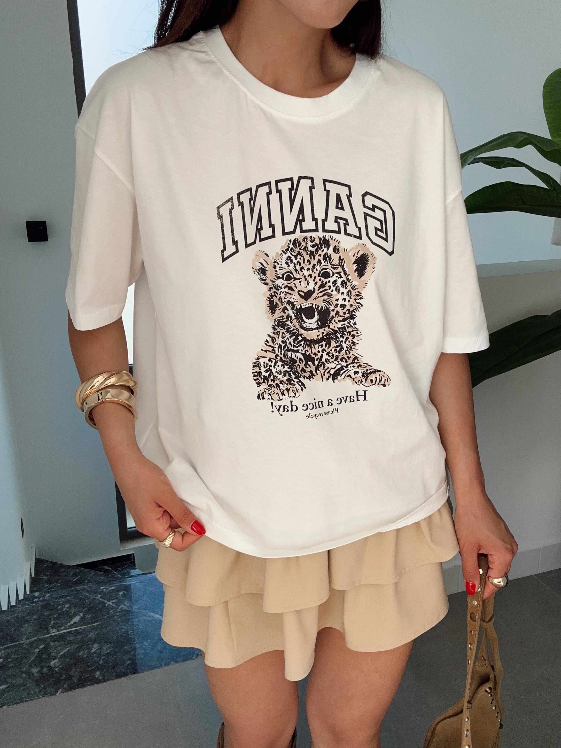 Ekru Lion Baskılı Tişört