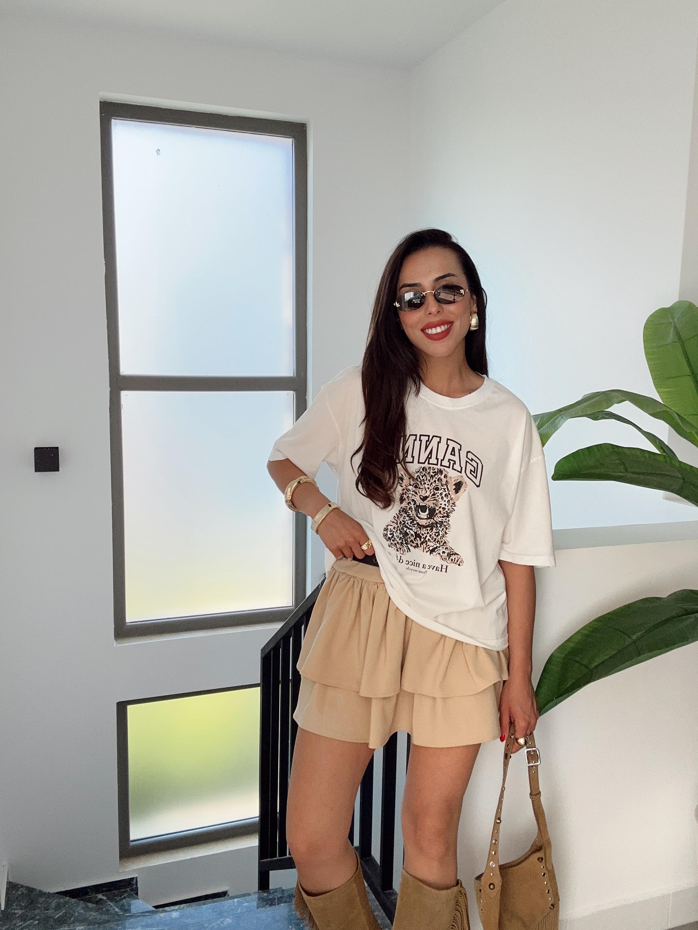 Ekru Lion Baskılı Tişört